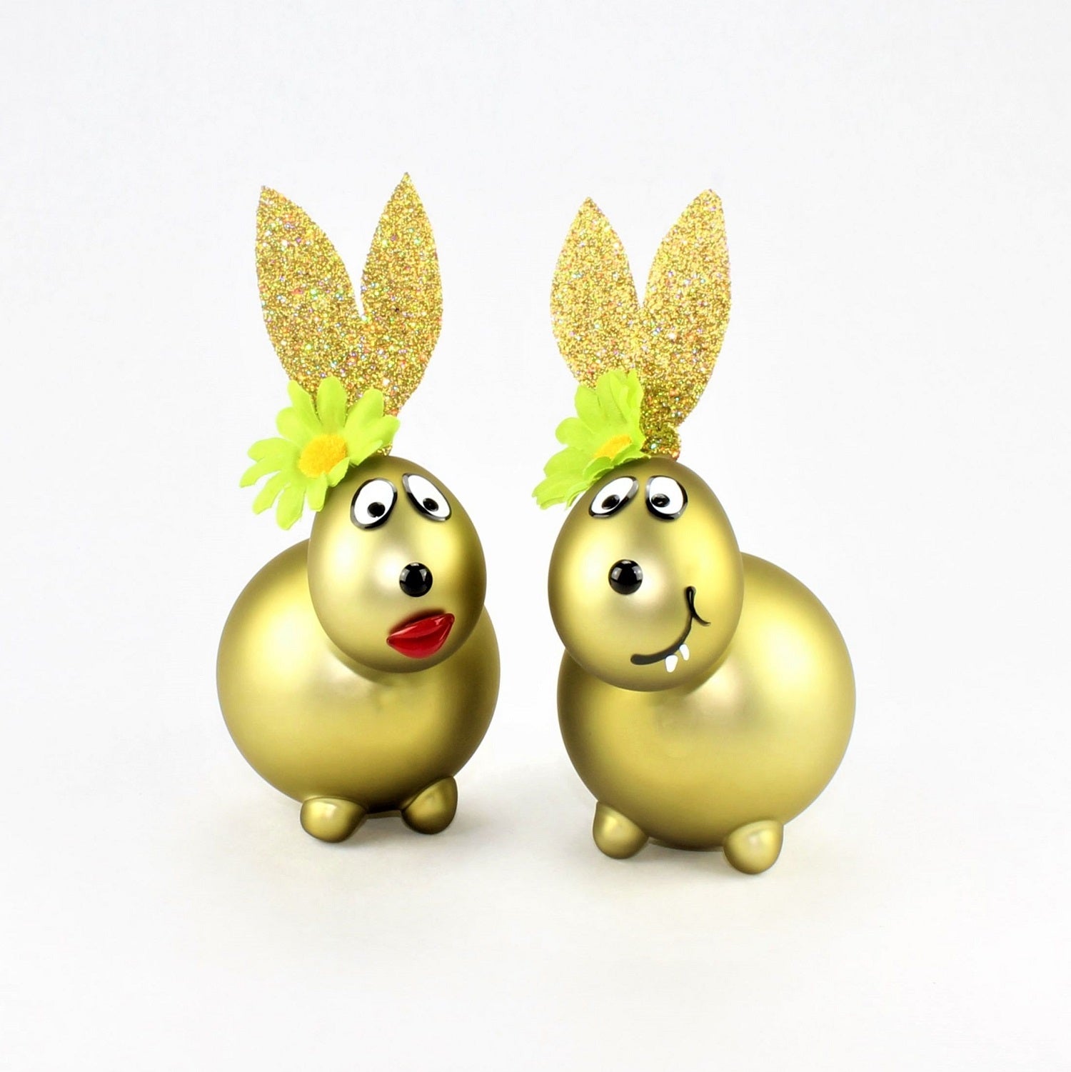 Coniglietto verde oro opaco con e senza bocca da bacio, con decorazione, vetro borosilicato 3,3 Duran
