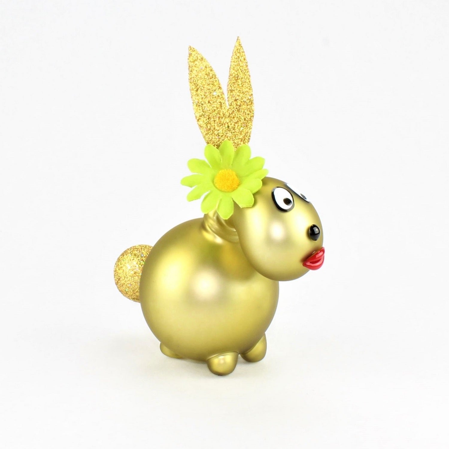 Coniglietto verde oro opaco con e senza bocca da bacio, con decorazione, vetro borosilicato 3,3 Duran