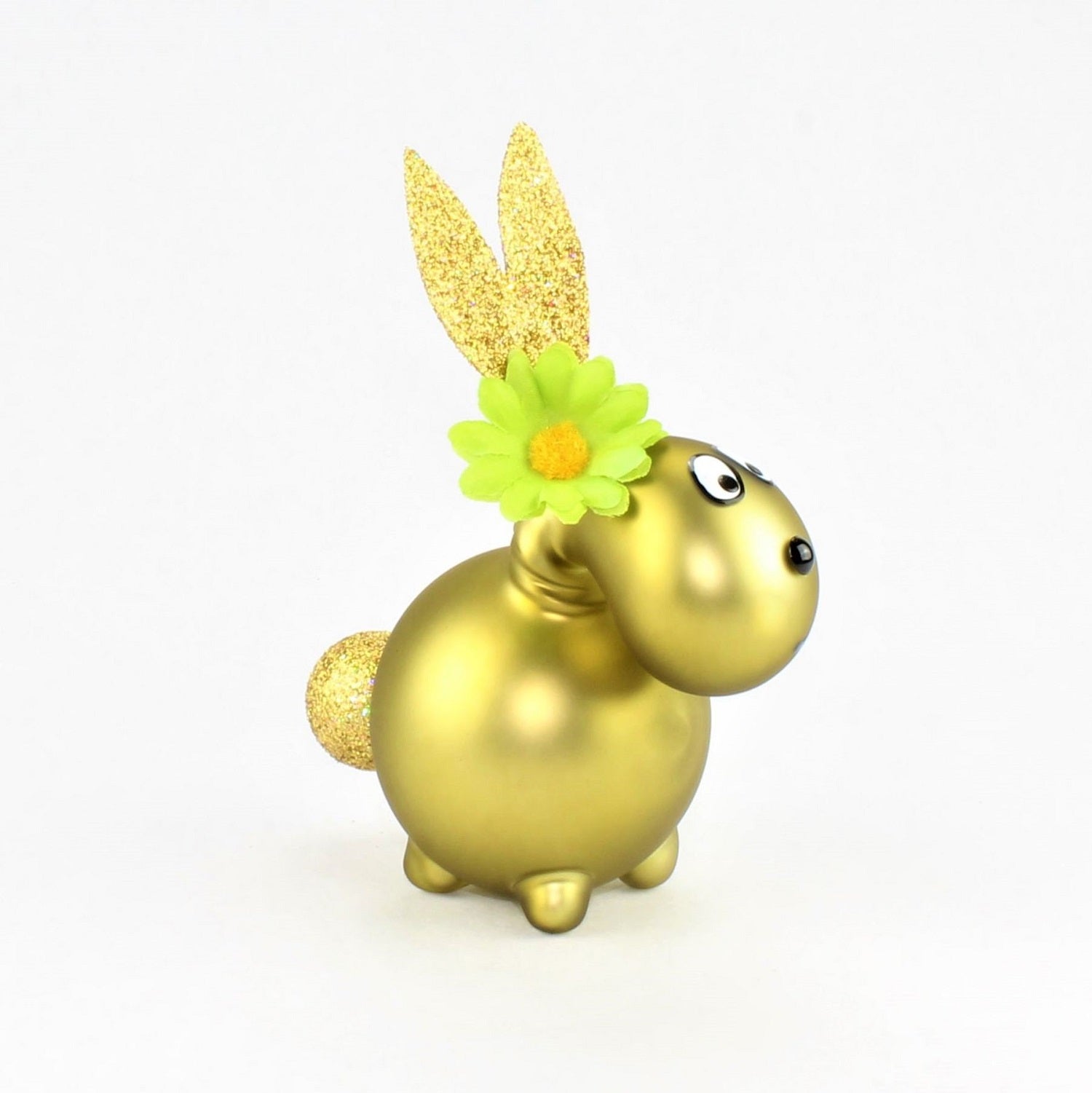 Coniglietto verde oro opaco con e senza bocca da bacio, con decorazione, vetro borosilicato 3,3 Duran