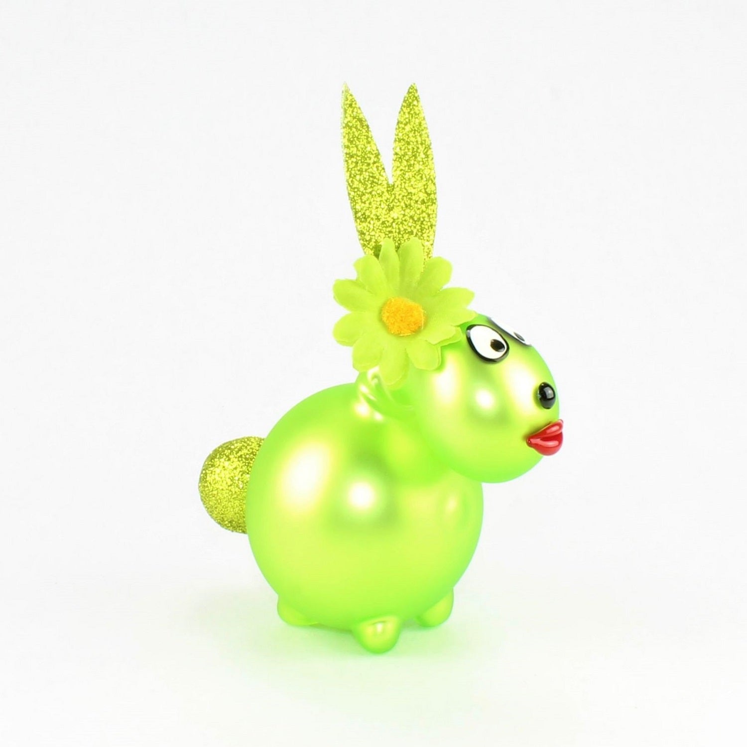 Coniglio ultra verde opaco con e senza bocca da baciare, con decorazione, vetro borosilicato 3,3 Duran