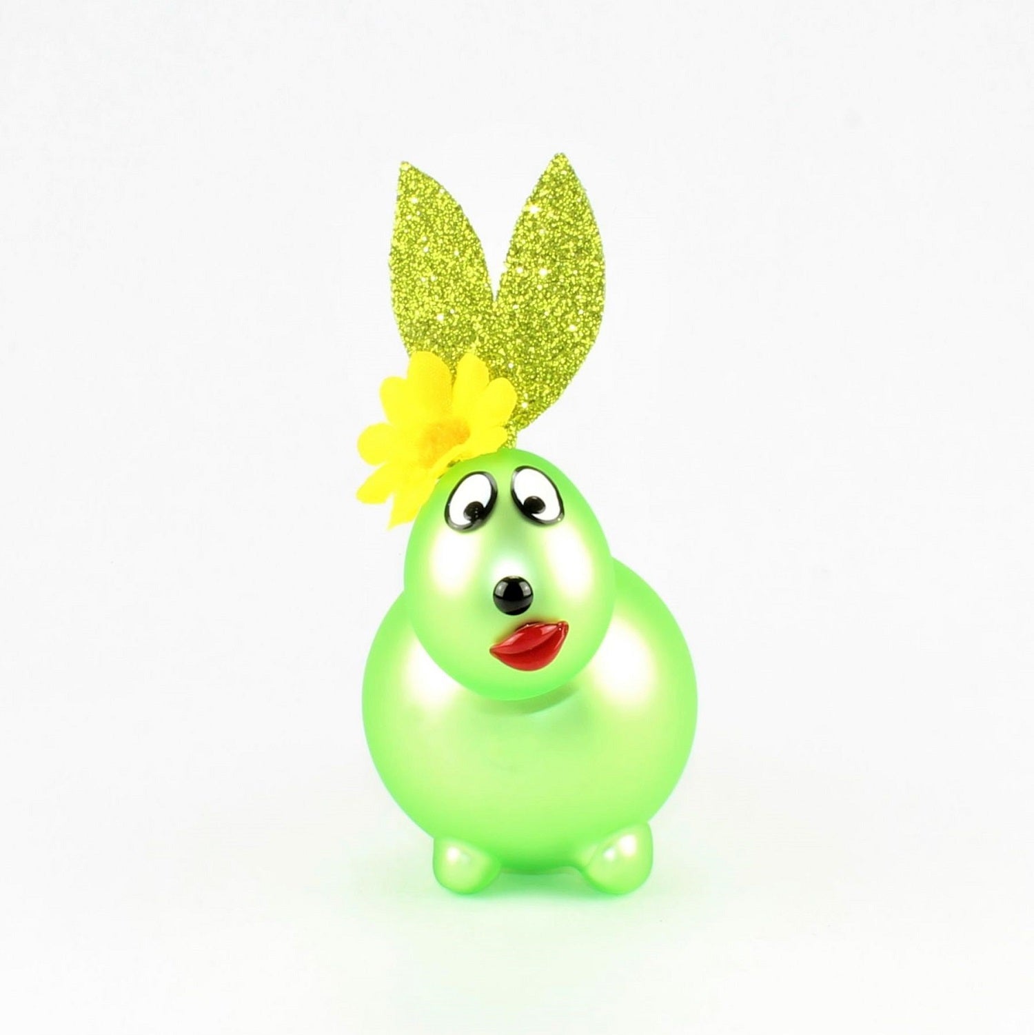 Coniglietto verde chiaro opaco con e senza bocca da bacio, con decorazione, vetro borosilicato 3,3 Duran