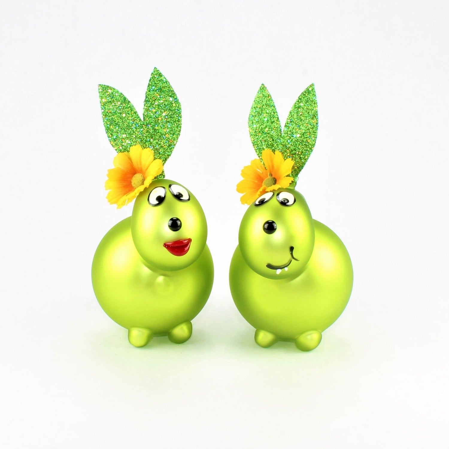 Coniglietto May verde opaco con e senza bocca da bacio, con decorazione, vetro borosilicato 3,3 Duran