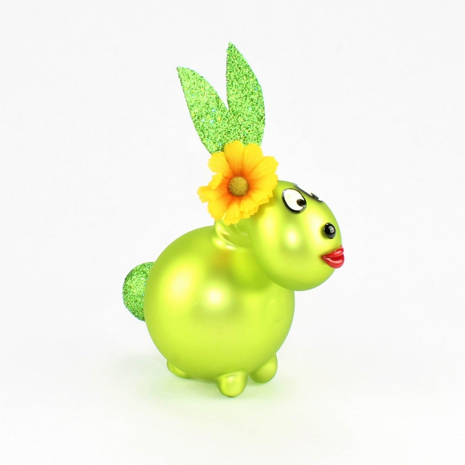 Coniglietto May verde opaco con e senza bocca da bacio, con decorazione, vetro borosilicato 3,3 Duran