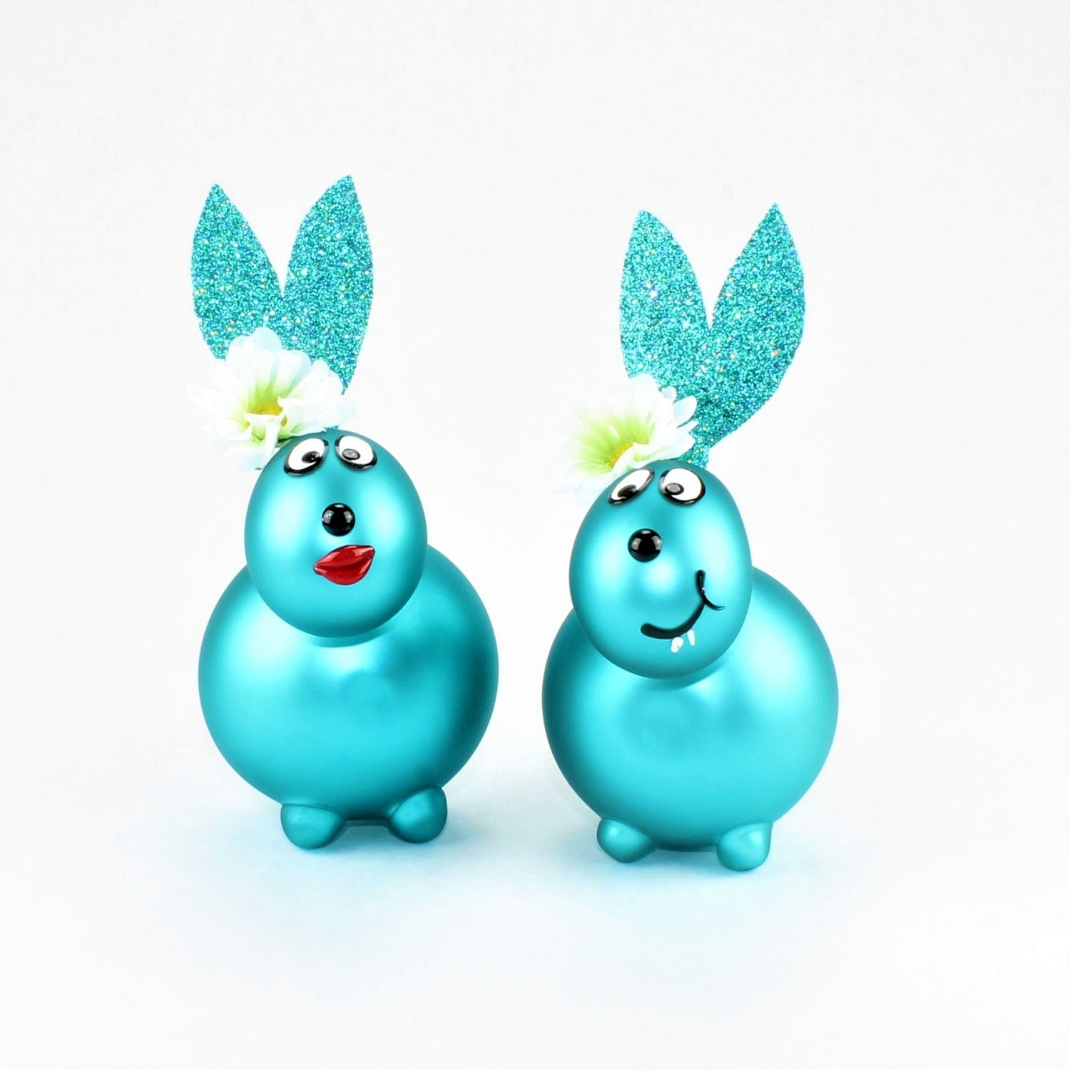 Lapin turquoise mat avec et sans bouche à baiser, avec décoration, verre borosilicaté 3.3 Duran