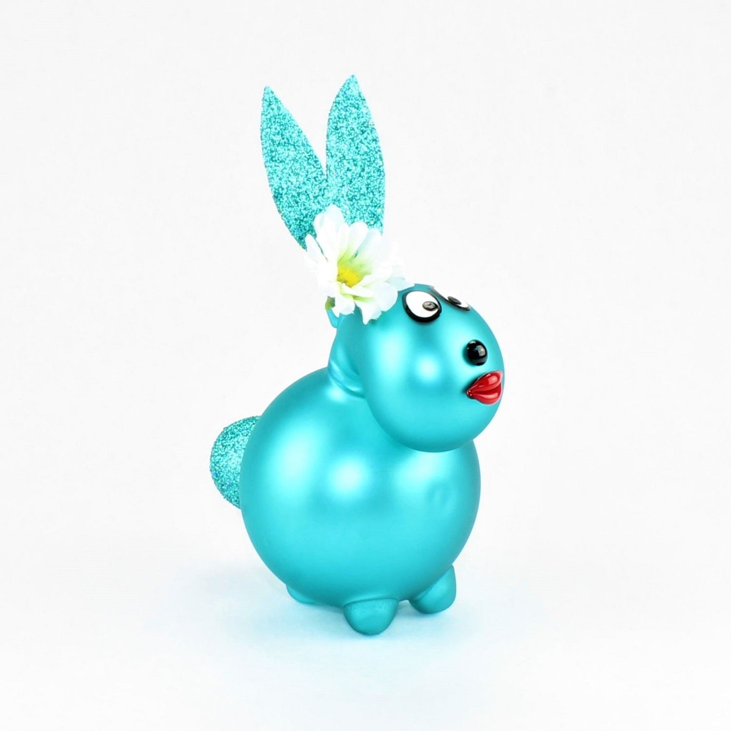 Lapin turquoise mat avec et sans bouche à baiser, avec décoration, verre borosilicaté 3.3 Duran