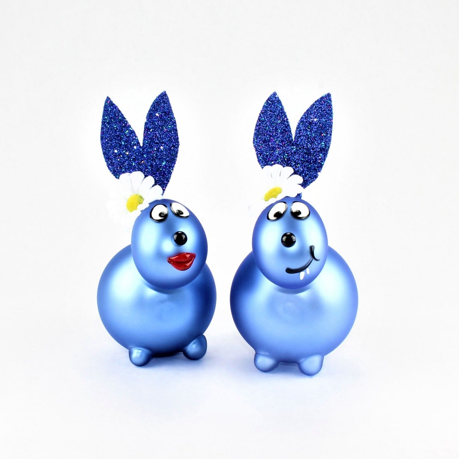 Coniglietto blu opaco con e senza bocca da bacio, con decorazione, vetro borosilicato 3,3 Duran