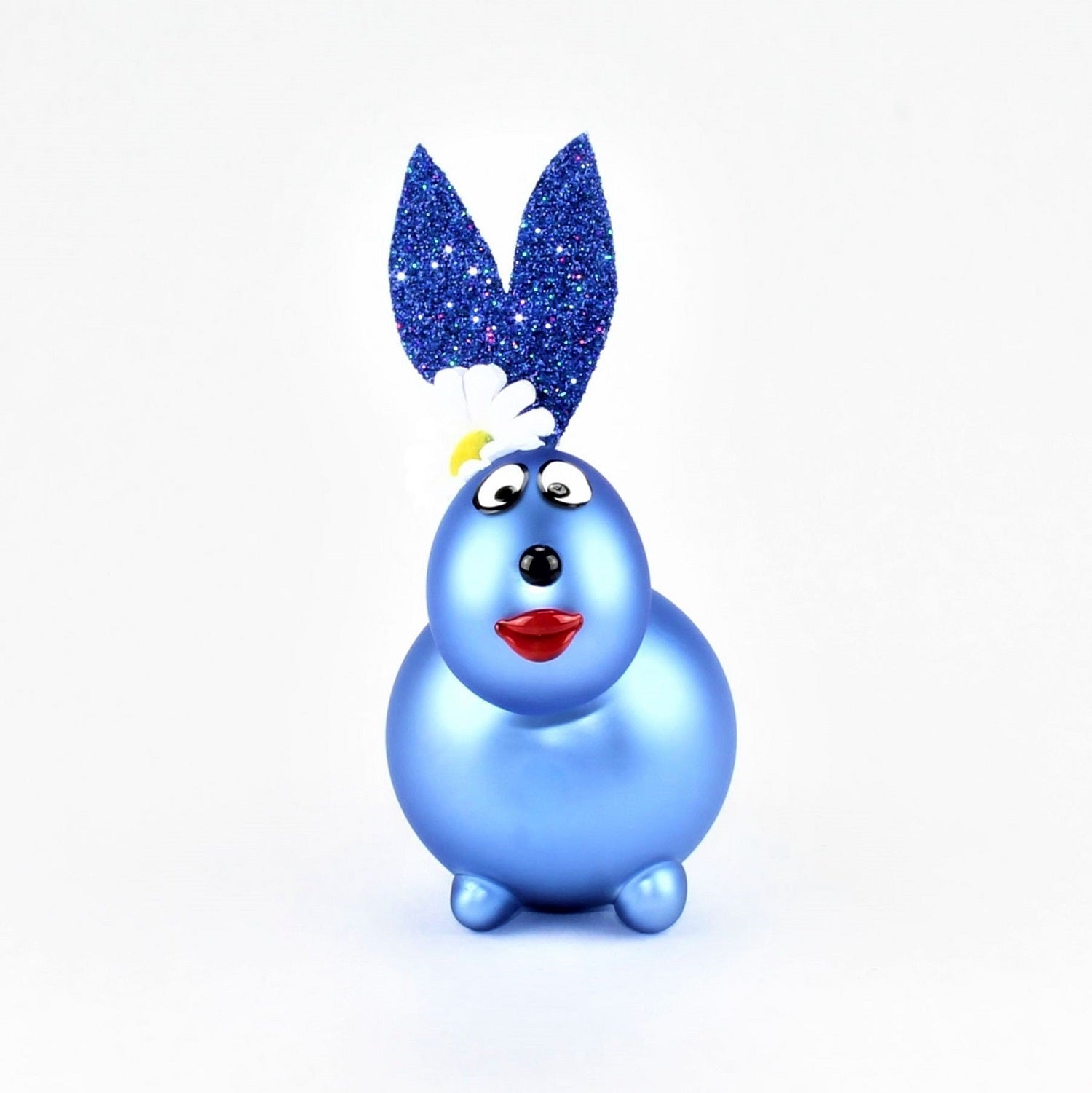 Coniglietto blu opaco con e senza bocca da bacio, con decorazione, vetro borosilicato 3,3 Duran