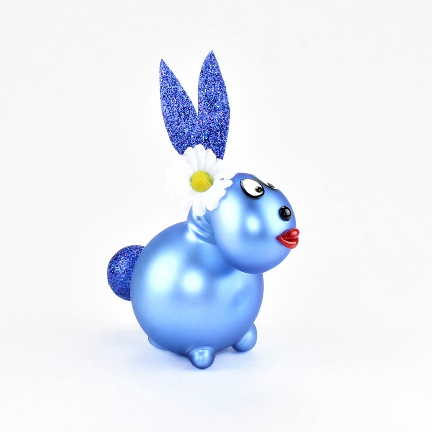 Coniglietto blu opaco con e senza bocca da bacio, con decorazione, vetro borosilicato 3,3 Duran