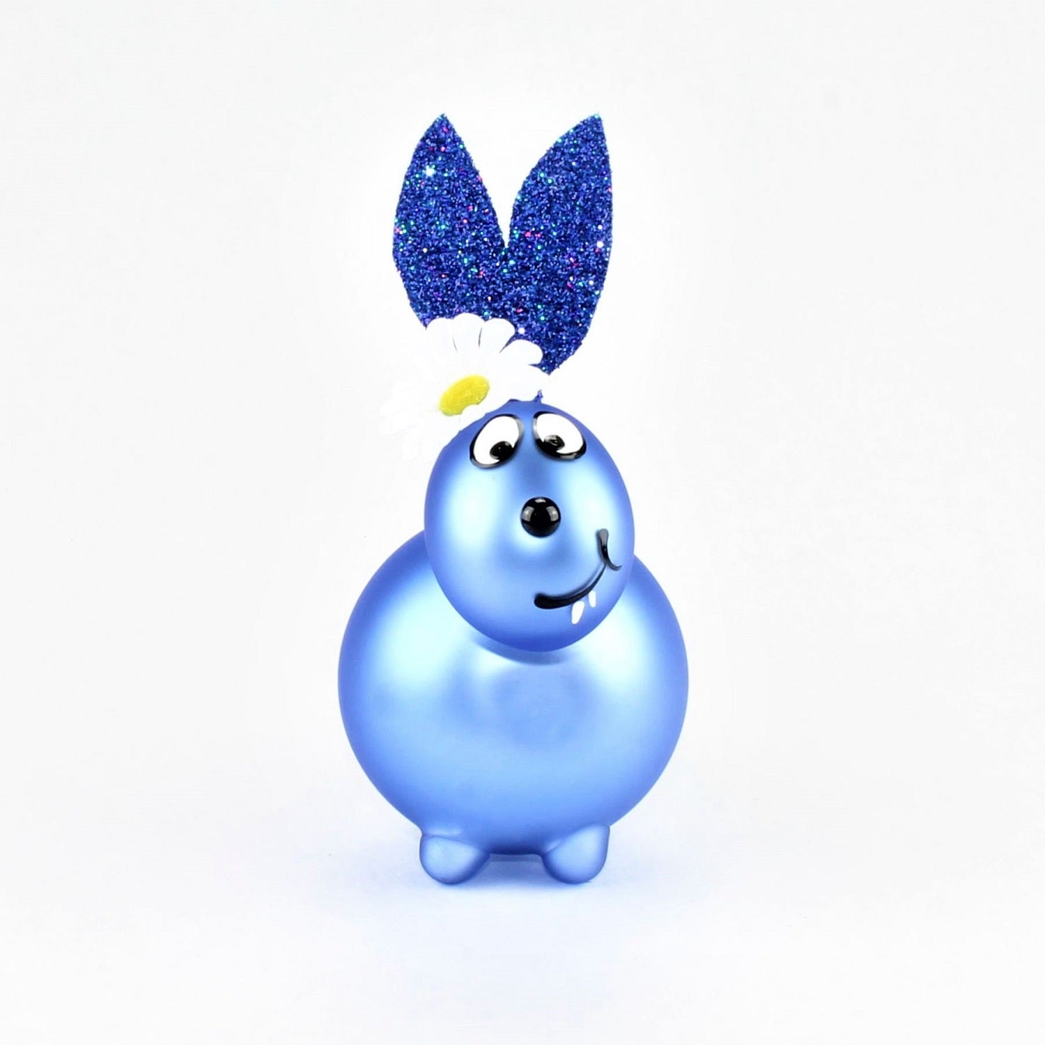 Coniglietto blu opaco con e senza bocca da bacio, con decorazione, vetro borosilicato 3,3 Duran