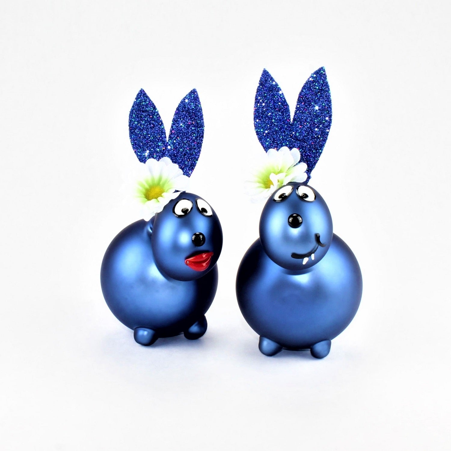 Coniglietto blu scuro opaco con e senza bocca da bacio, con decorazione, vetro borosilicato 3,3 Duran