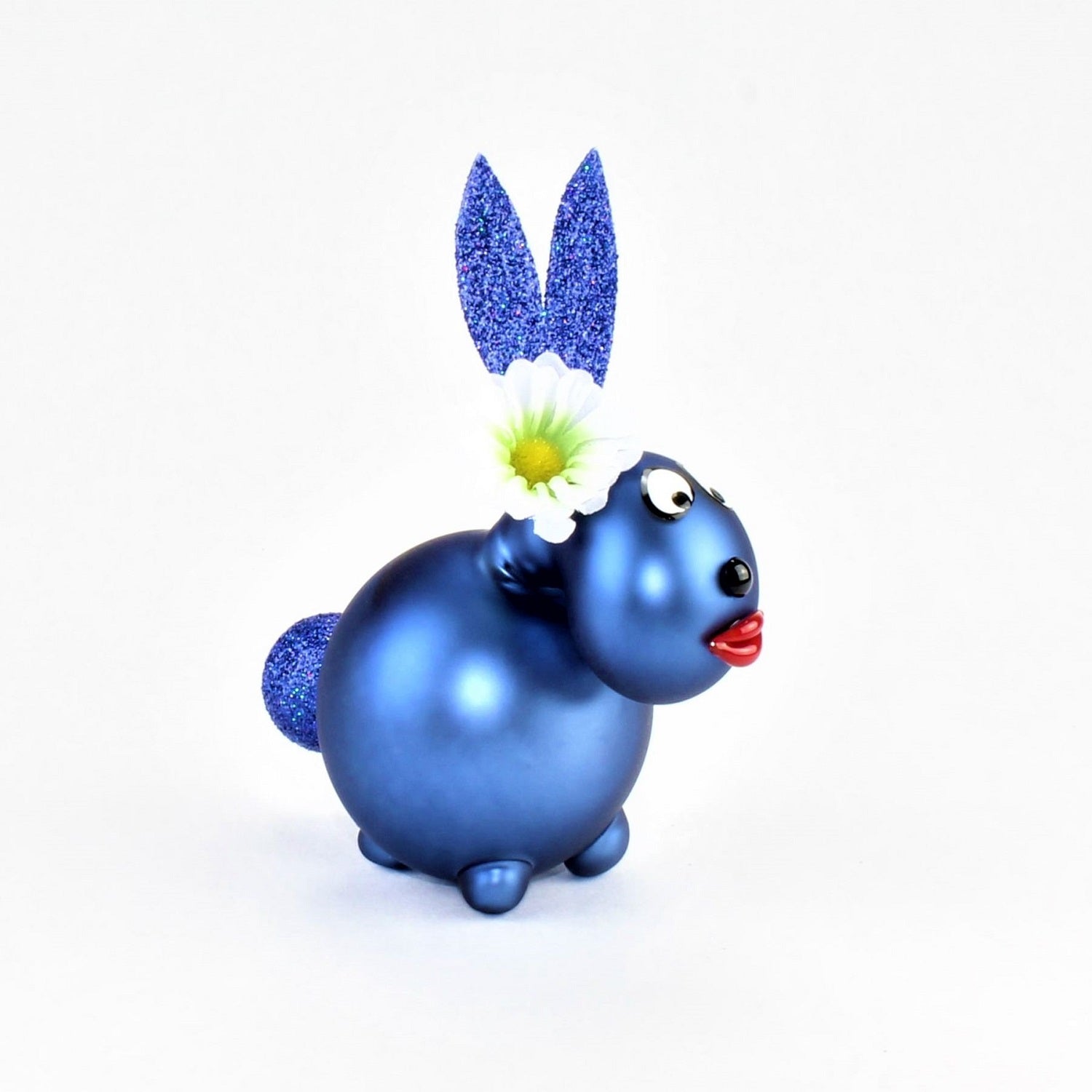 Coniglietto blu scuro opaco con e senza bocca da bacio, con decorazione, vetro borosilicato 3,3 Duran