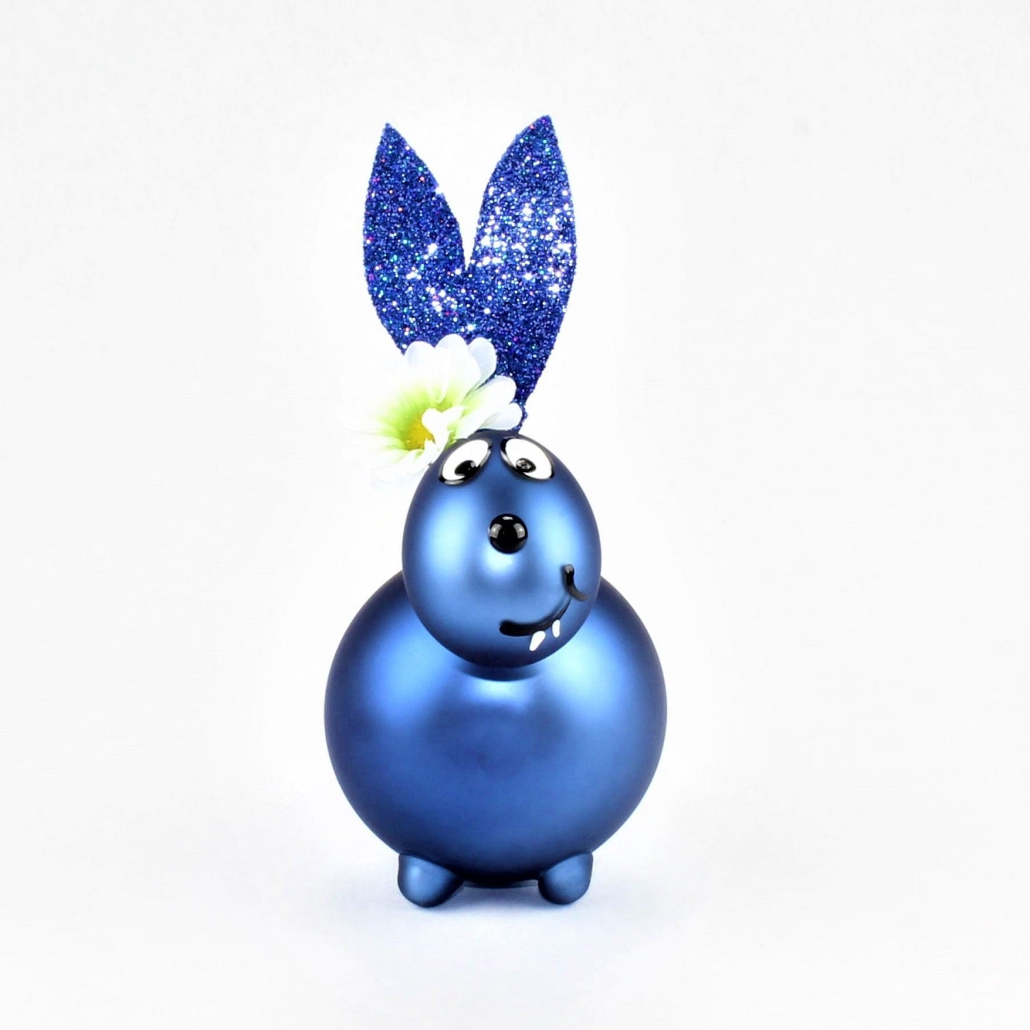 Coniglietto blu scuro opaco con e senza bocca da bacio, con decorazione, vetro borosilicato 3,3 Duran