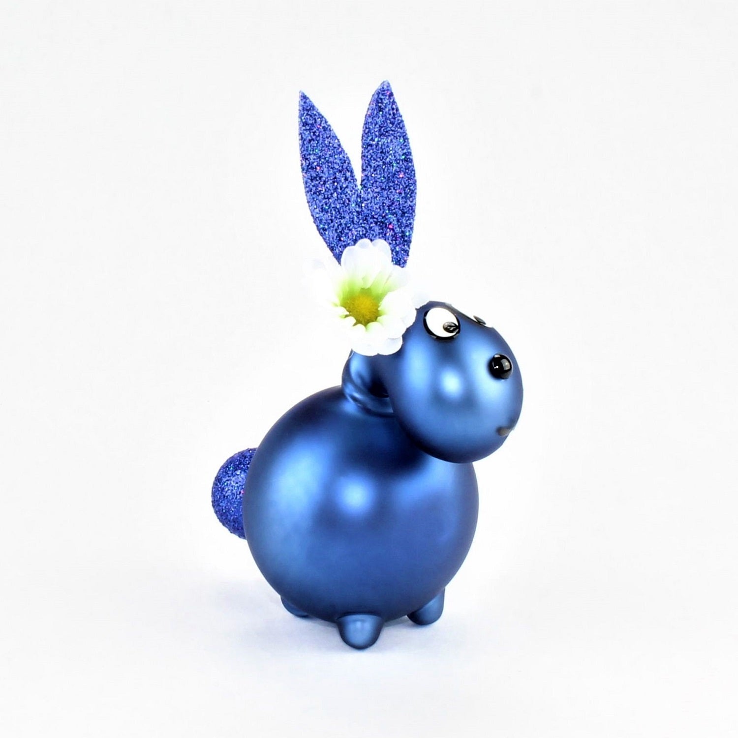 Coniglietto blu scuro opaco con e senza bocca da bacio, con decorazione, vetro borosilicato 3,3 Duran