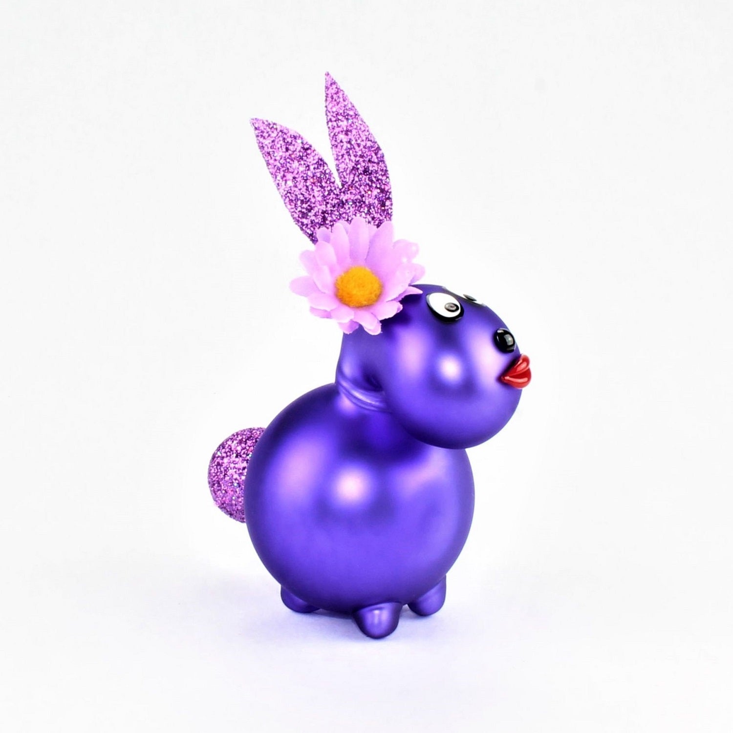 Coniglio opaco viola con e senza bocca da baciare, con decorazione, vetro borosilicato 3,3 Duran