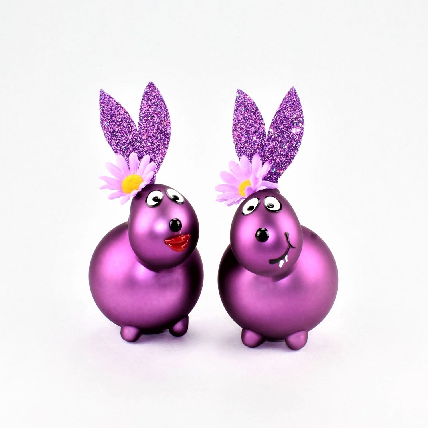 Lapin aubergine mat avec et sans bouche à baiser, avec décoration, verre borosilicaté 3.3 Duran