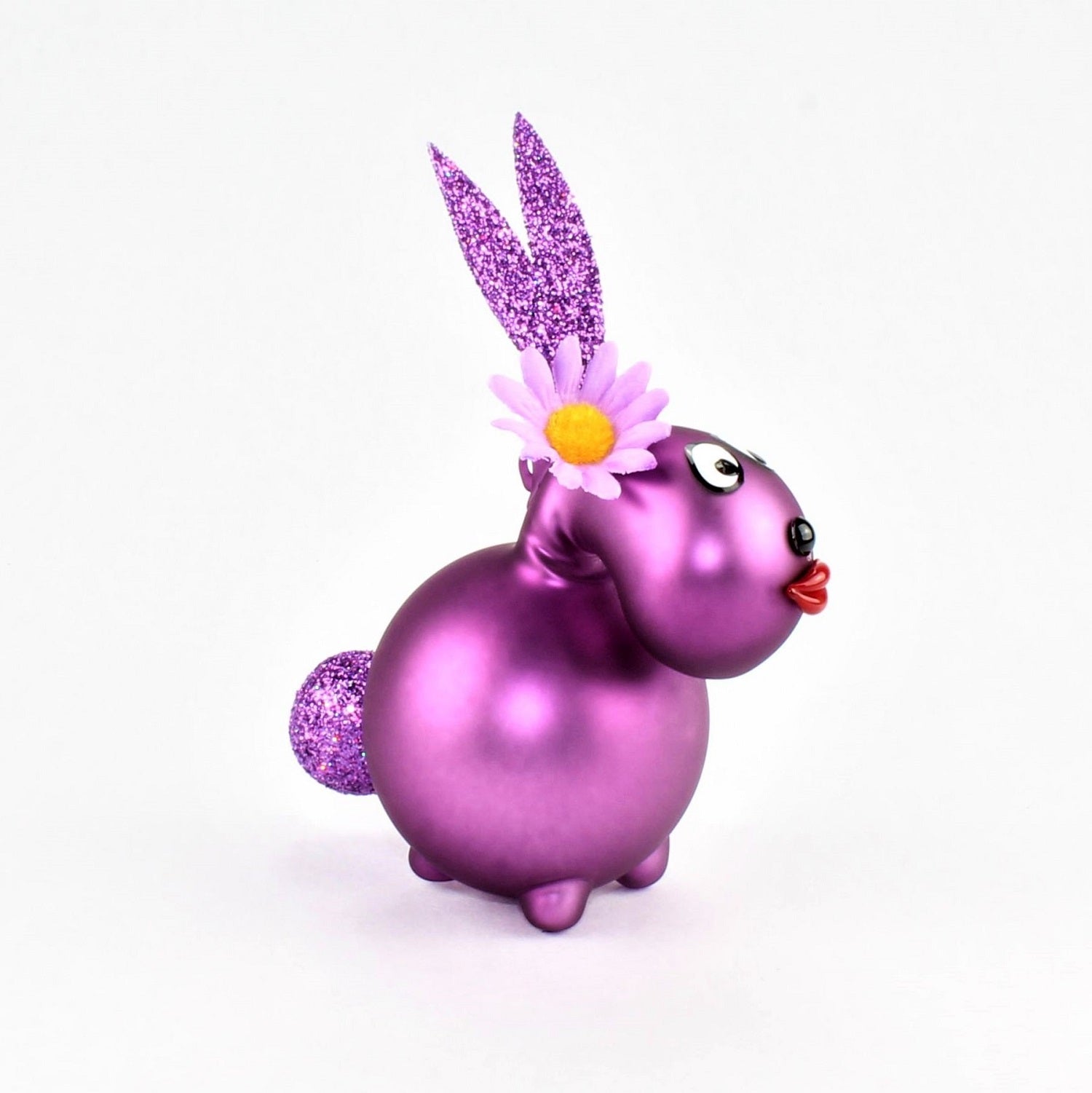 Lapin aubergine mat avec et sans bouche à baiser, avec décoration, verre borosilicaté 3.3 Duran