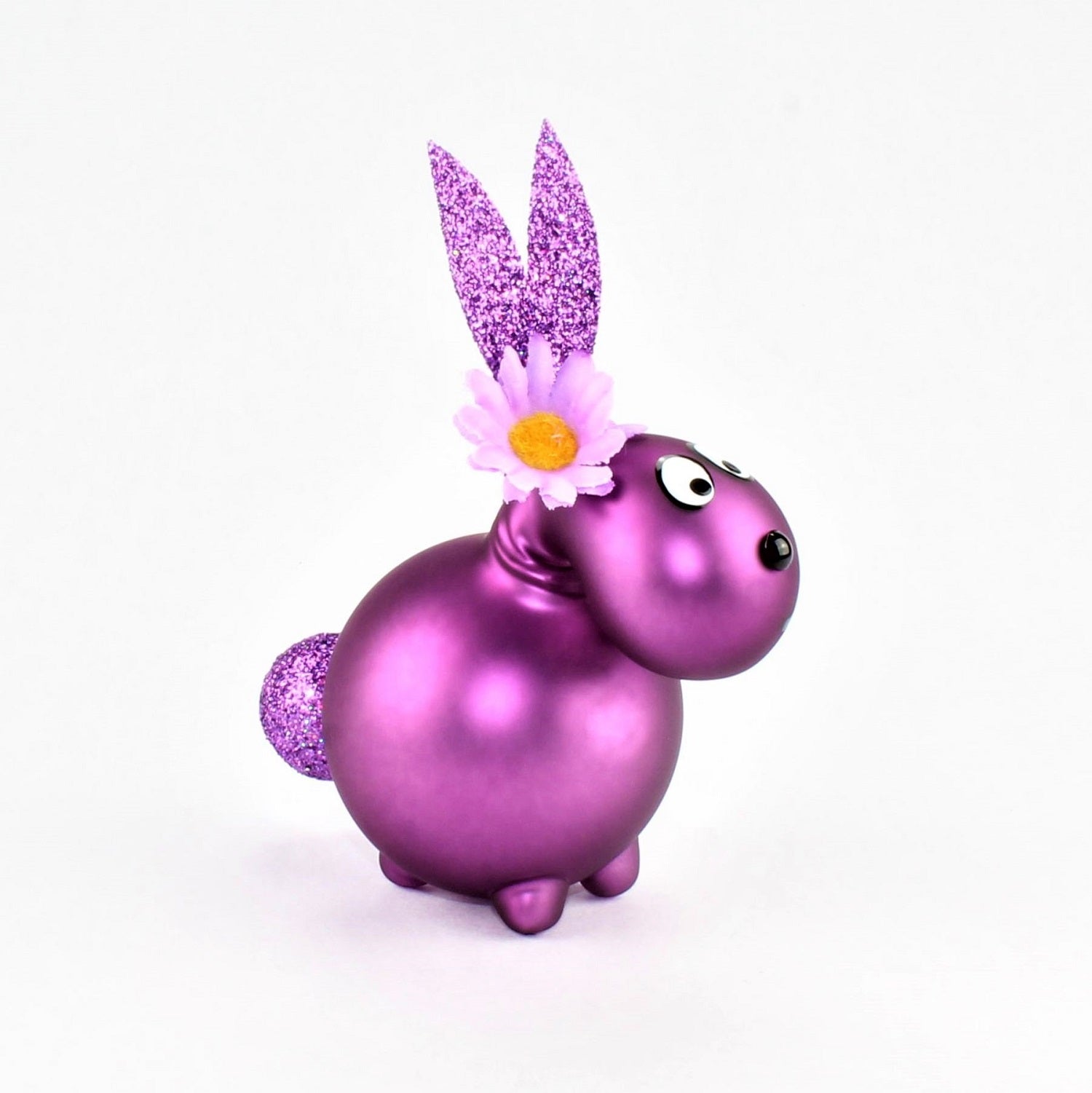 Lapin aubergine mat avec et sans bouche à baiser, avec décoration, verre borosilicaté 3.3 Duran