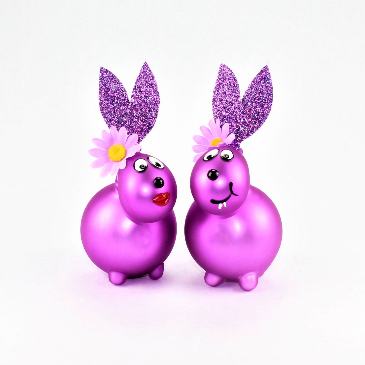 Lapin Violet rougeâtre mat avec et sans bouche à baiser, avec décoration, verre borosilicaté 3.3 Duran