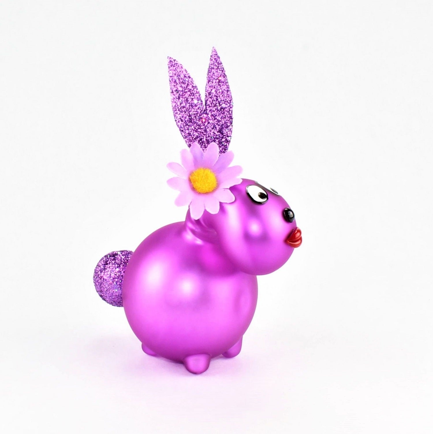 Lapin Violet rougeâtre mat avec et sans bouche à baiser, avec décoration, verre borosilicaté 3.3 Duran