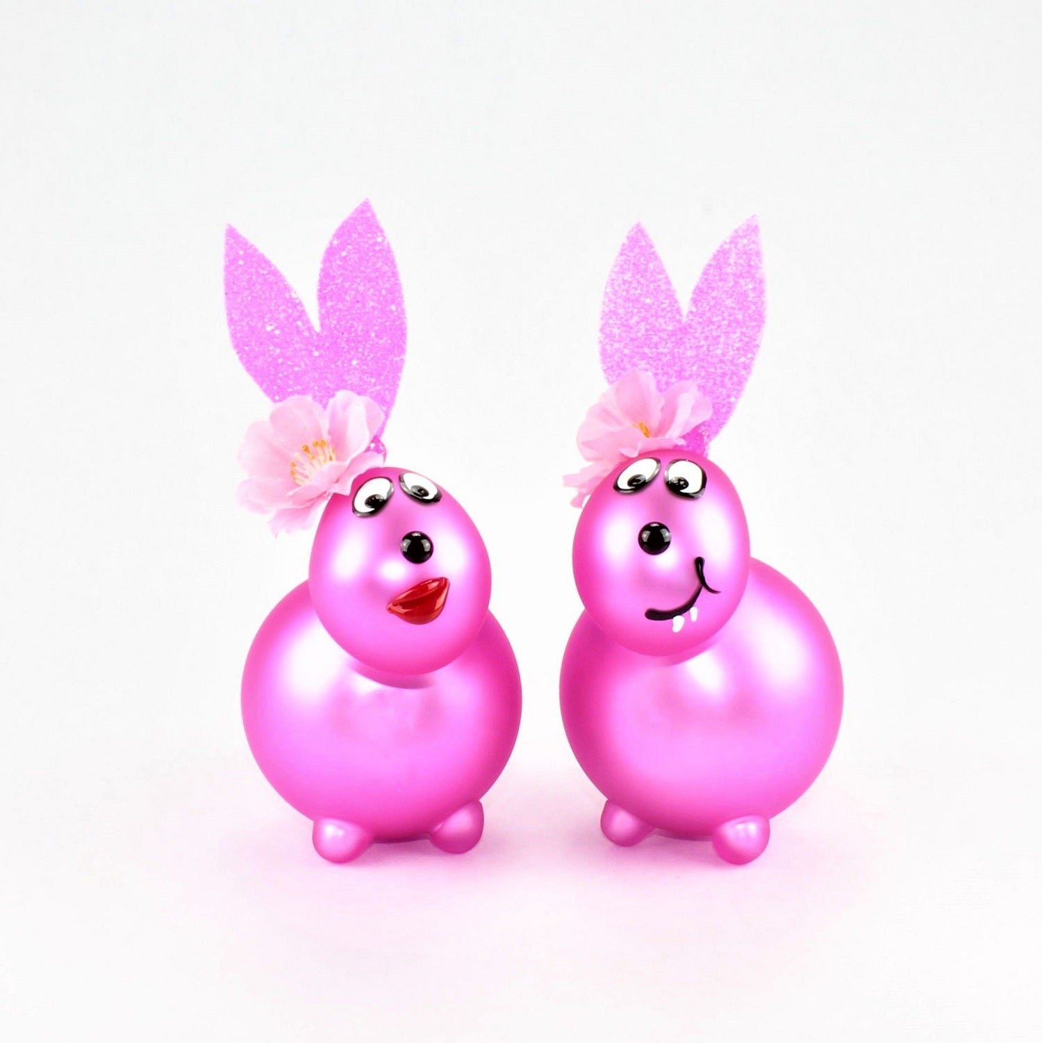 Coniglietto rosa opaco con e senza bocca da baciare, con decorazione, vetro borosilicato 3,3 Duran