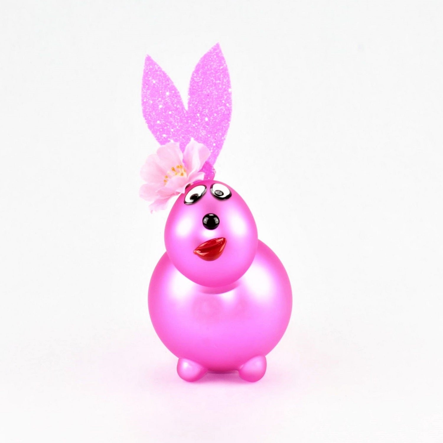 Coniglietto rosa opaco con e senza bocca da baciare, con decorazione, vetro borosilicato 3,3 Duran