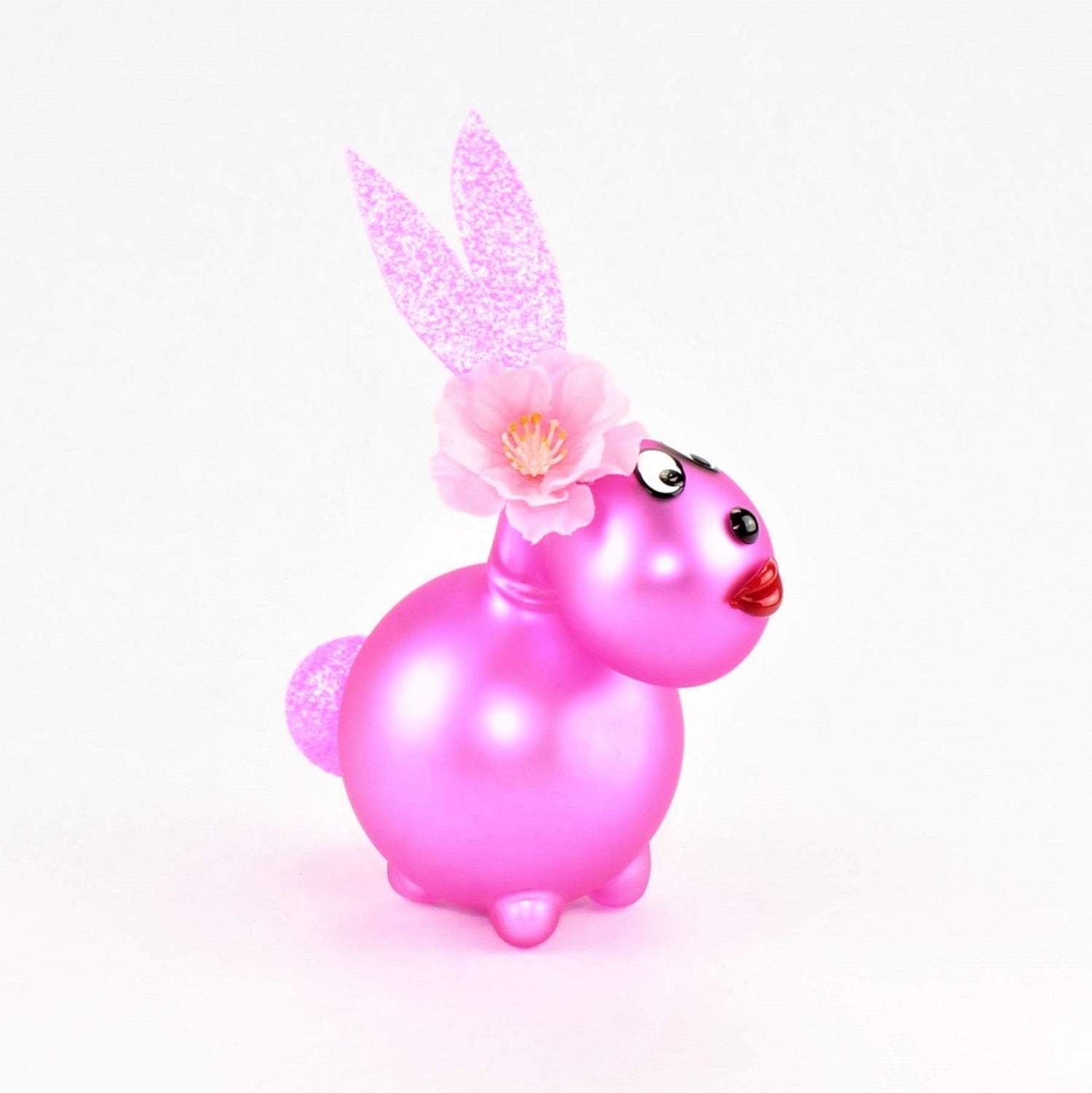 Coniglietto rosa opaco con e senza bocca da baciare, con decorazione, vetro borosilicato 3,3 Duran