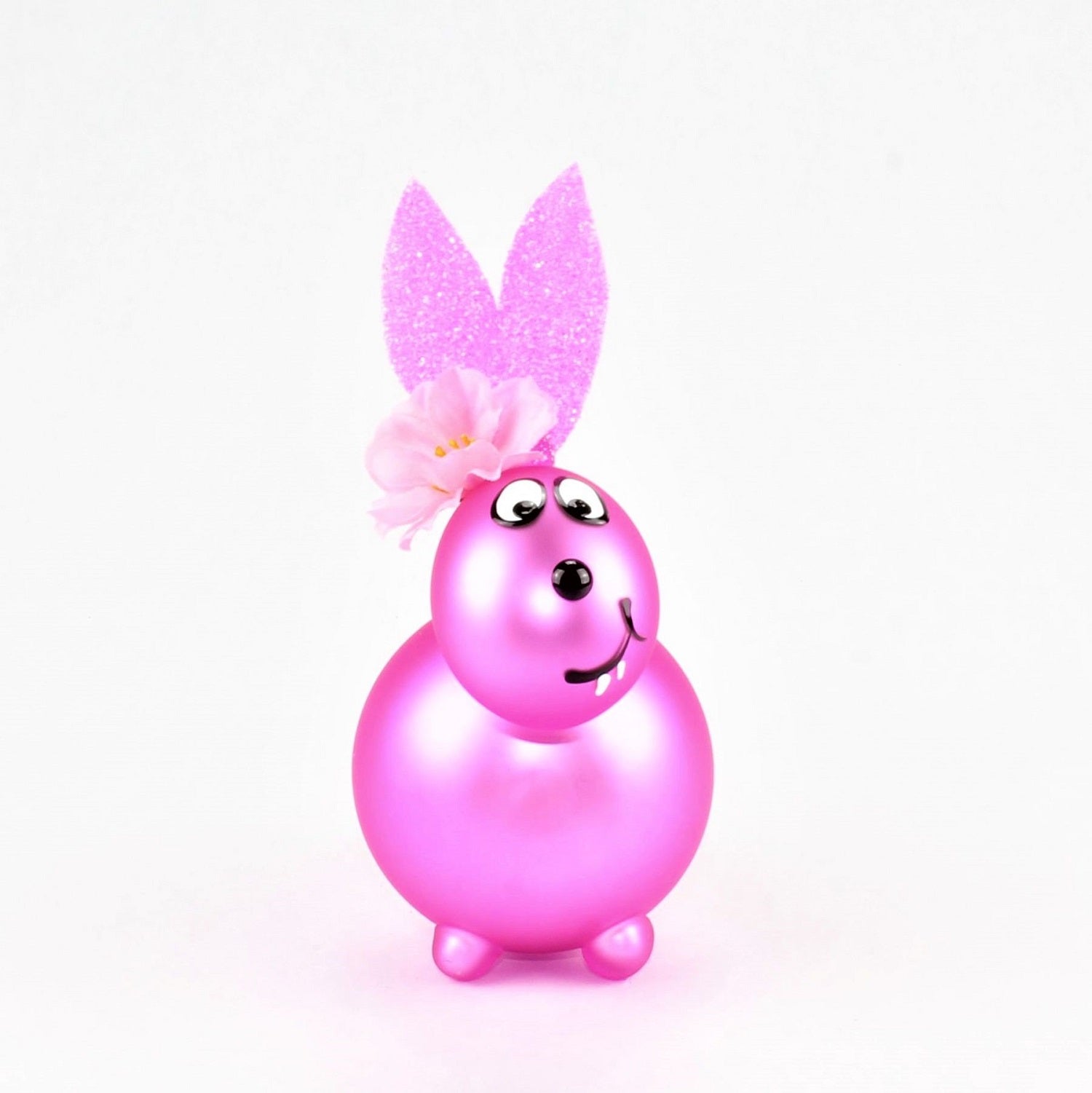 Coniglietto rosa opaco con e senza bocca da baciare, con decorazione, vetro borosilicato 3,3 Duran
