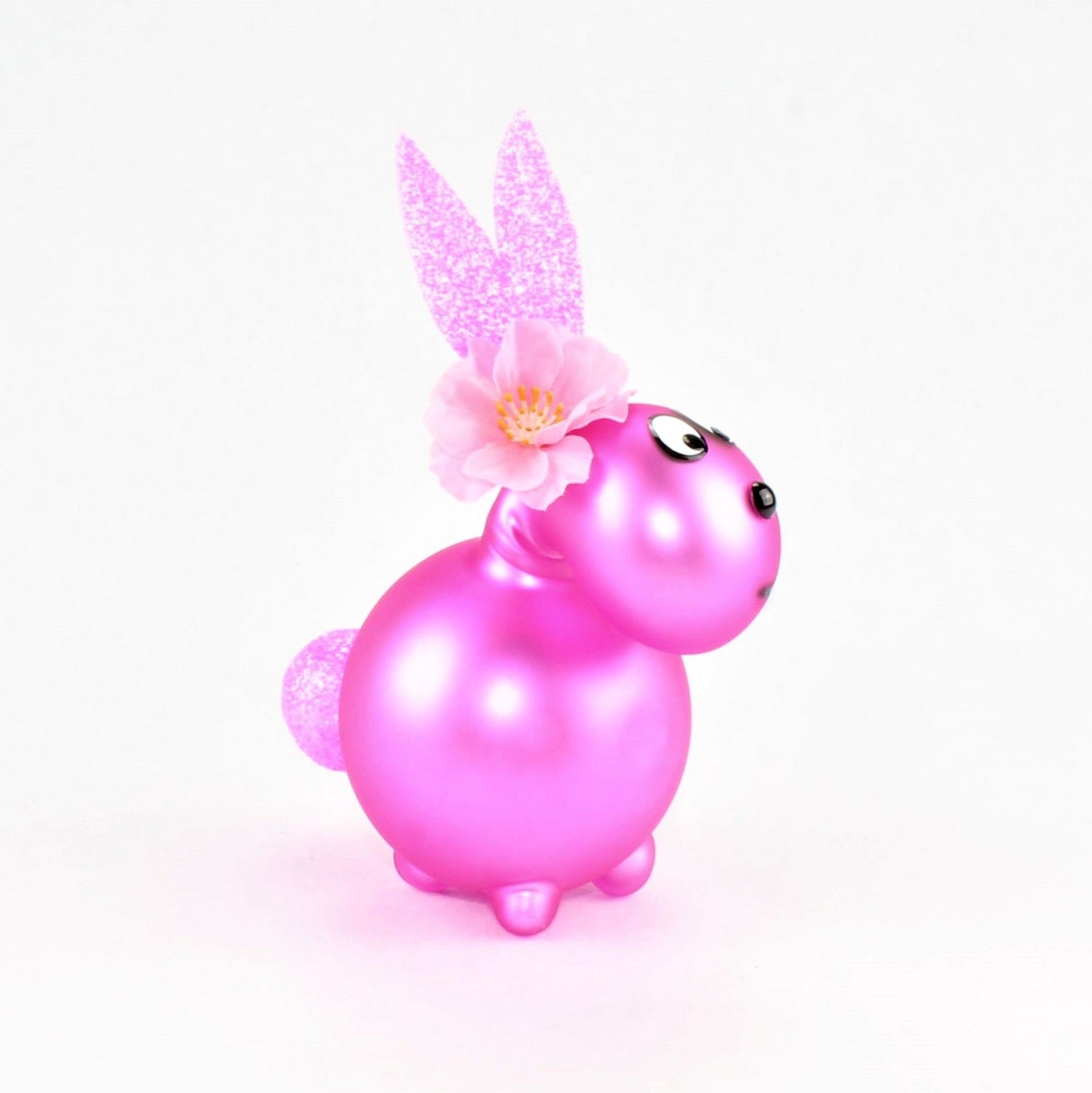 Coniglietto rosa opaco con e senza bocca da baciare, con decorazione, vetro borosilicato 3,3 Duran