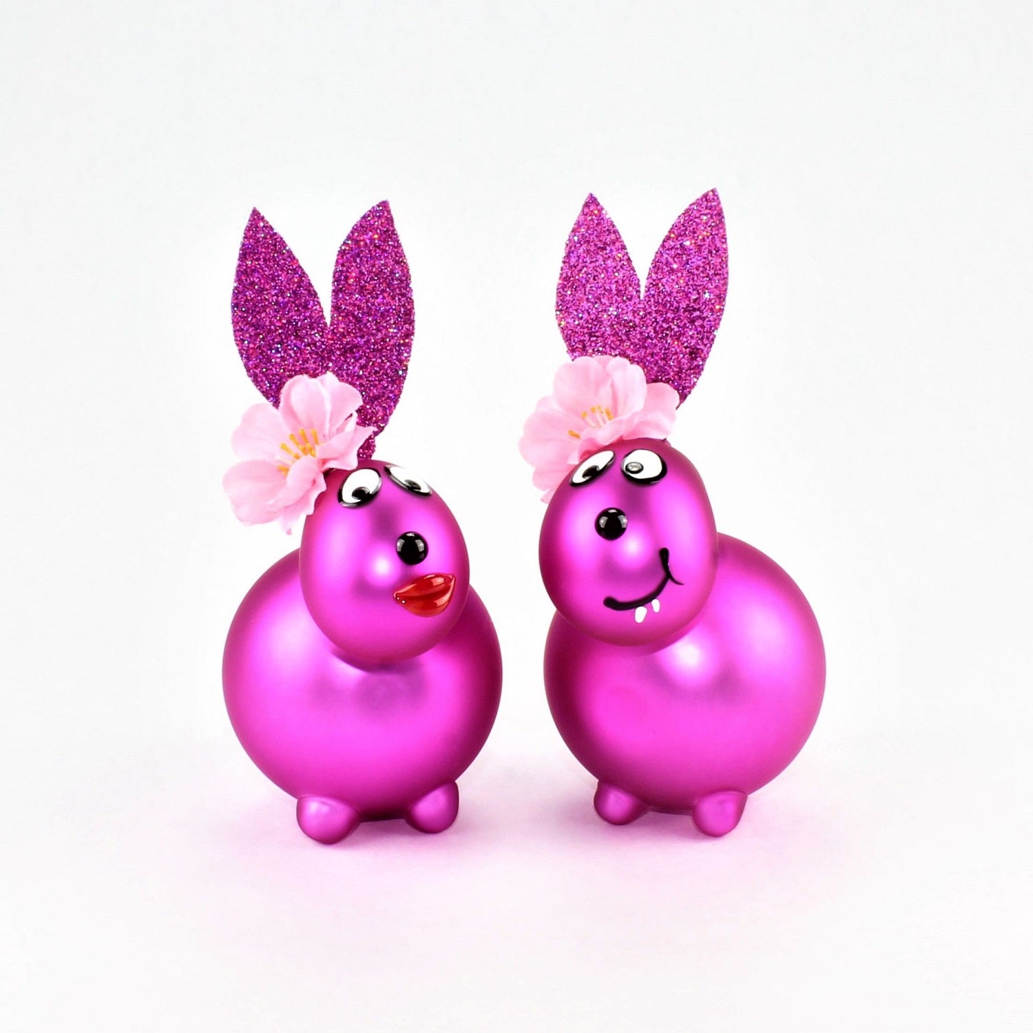 Coniglietto Rosa intenso opaco con e senza bocca da bacio, con decorazione, vetro borosilicato 3,3 Duran