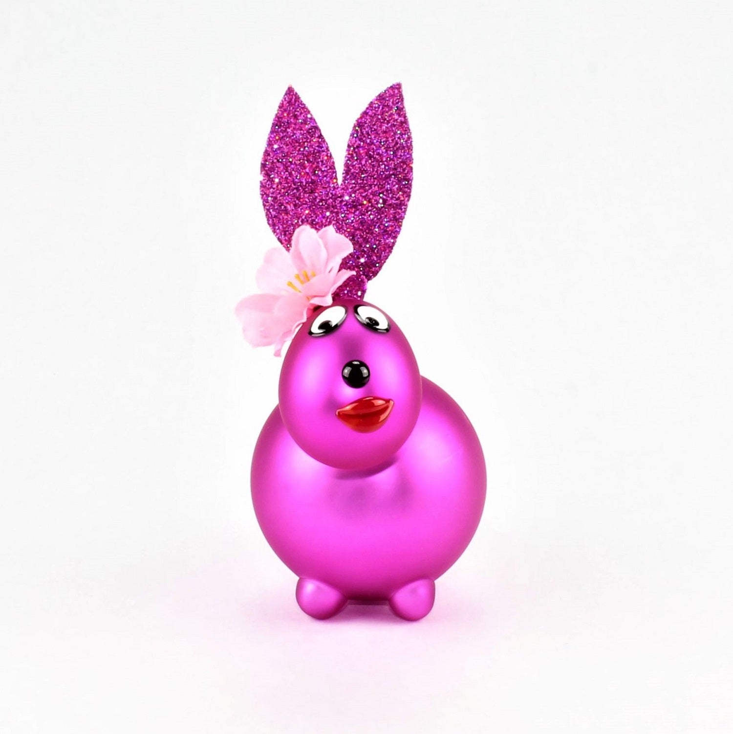 Coniglietto Rosa intenso opaco con e senza bocca da bacio, con decorazione, vetro borosilicato 3,3 Duran