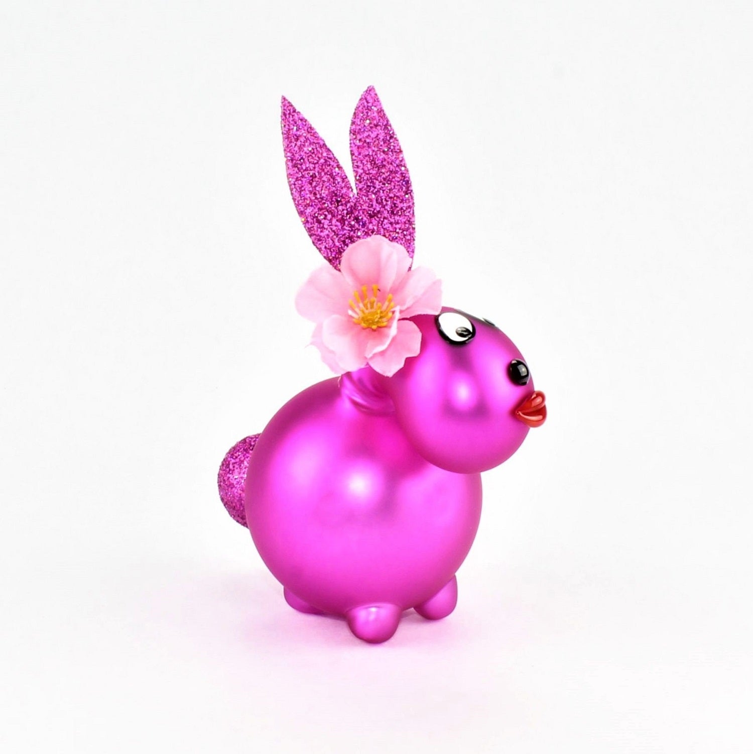 Coniglietto Rosa intenso opaco con e senza bocca da bacio, con decorazione, vetro borosilicato 3,3 Duran