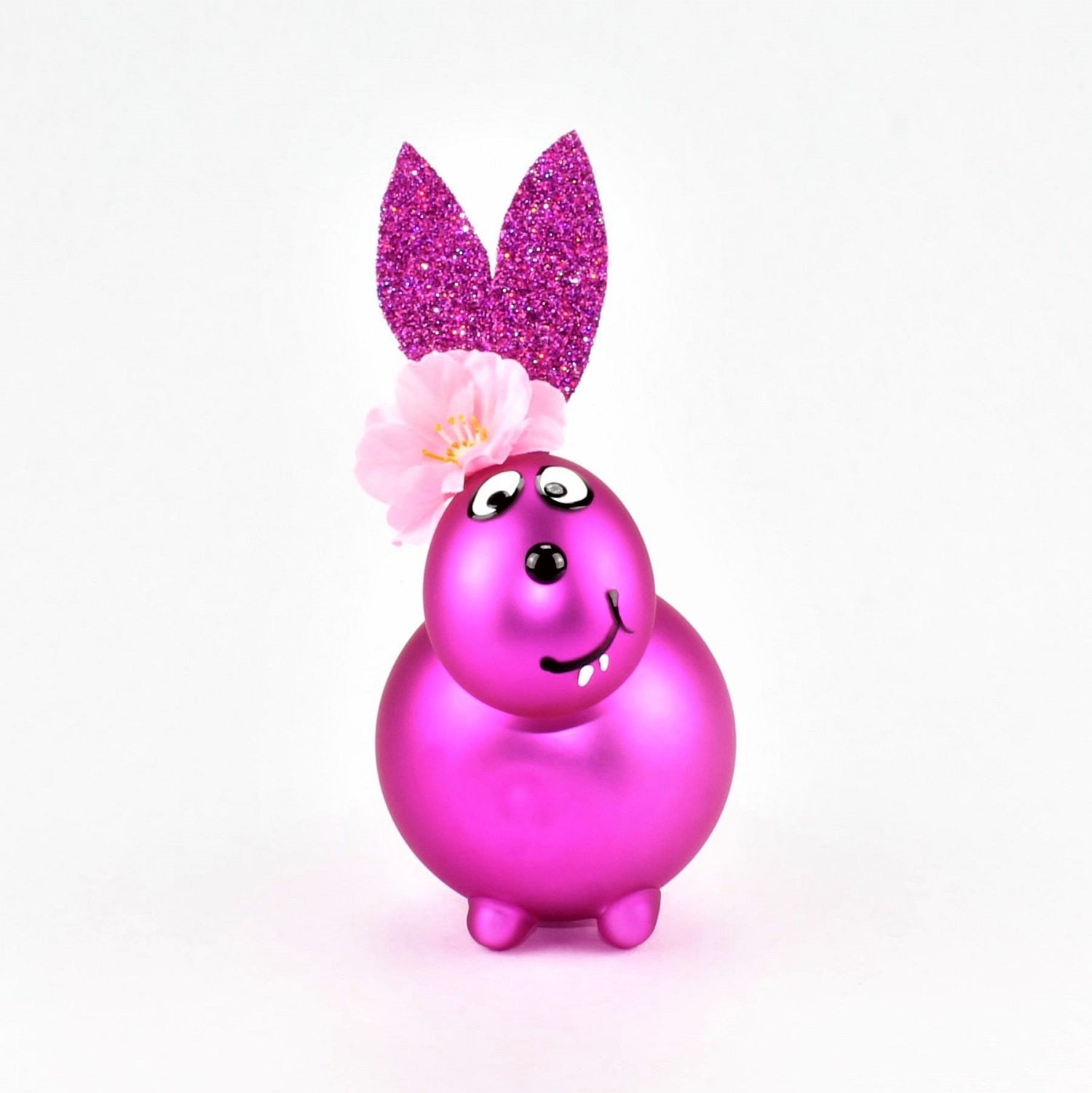 Coniglietto Rosa intenso opaco con e senza bocca da bacio, con decorazione, vetro borosilicato 3,3 Duran
