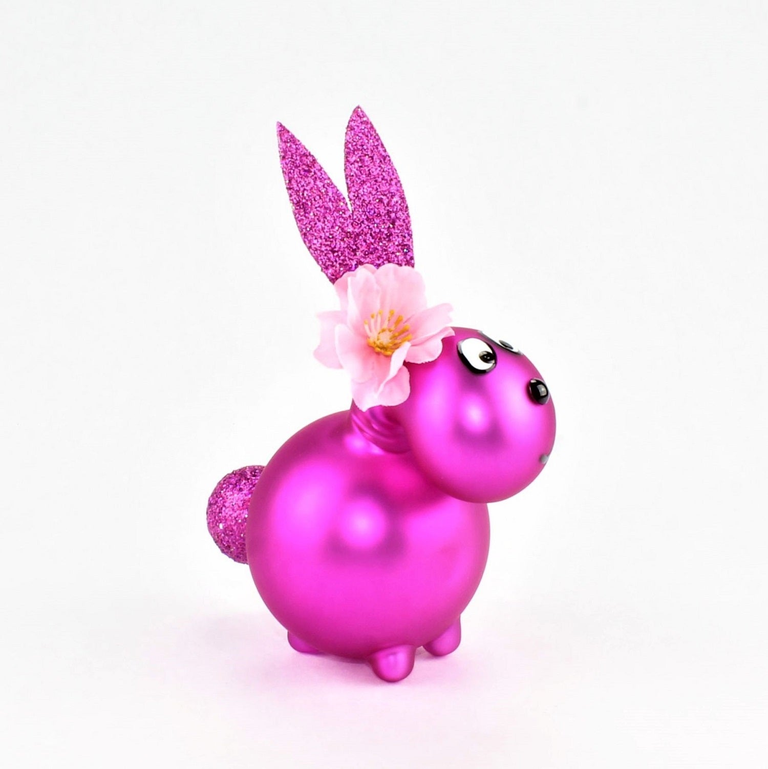 Coniglietto Rosa intenso opaco con e senza bocca da bacio, con decorazione, vetro borosilicato 3,3 Duran