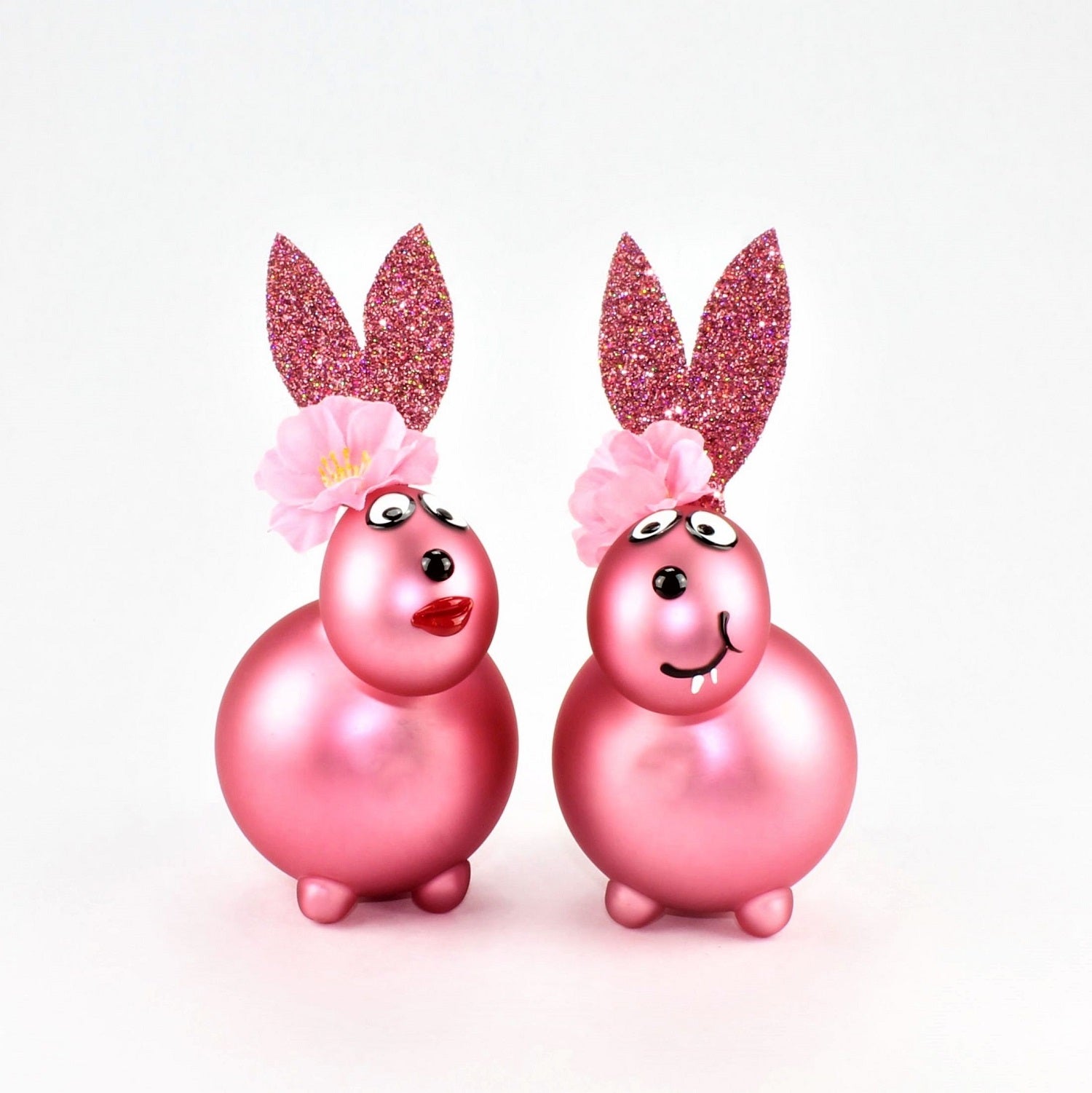Lapin rose rougeâtre mat avec et sans bouche à baiser, avec décoration, verre borosilicaté 3.3 Duran
