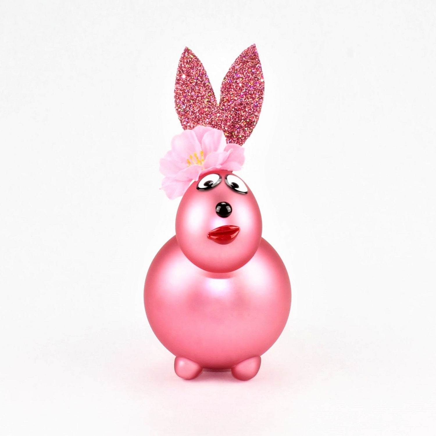 Lapin rose rougeâtre mat avec et sans bouche à baiser, avec décoration, verre borosilicaté 3.3 Duran