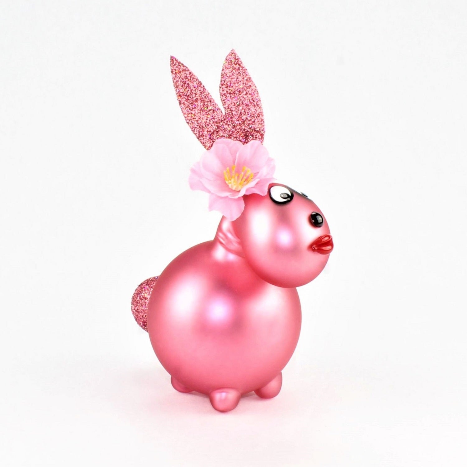 Lapin rose rougeâtre mat avec et sans bouche à baiser, avec décoration, verre borosilicaté 3.3 Duran
