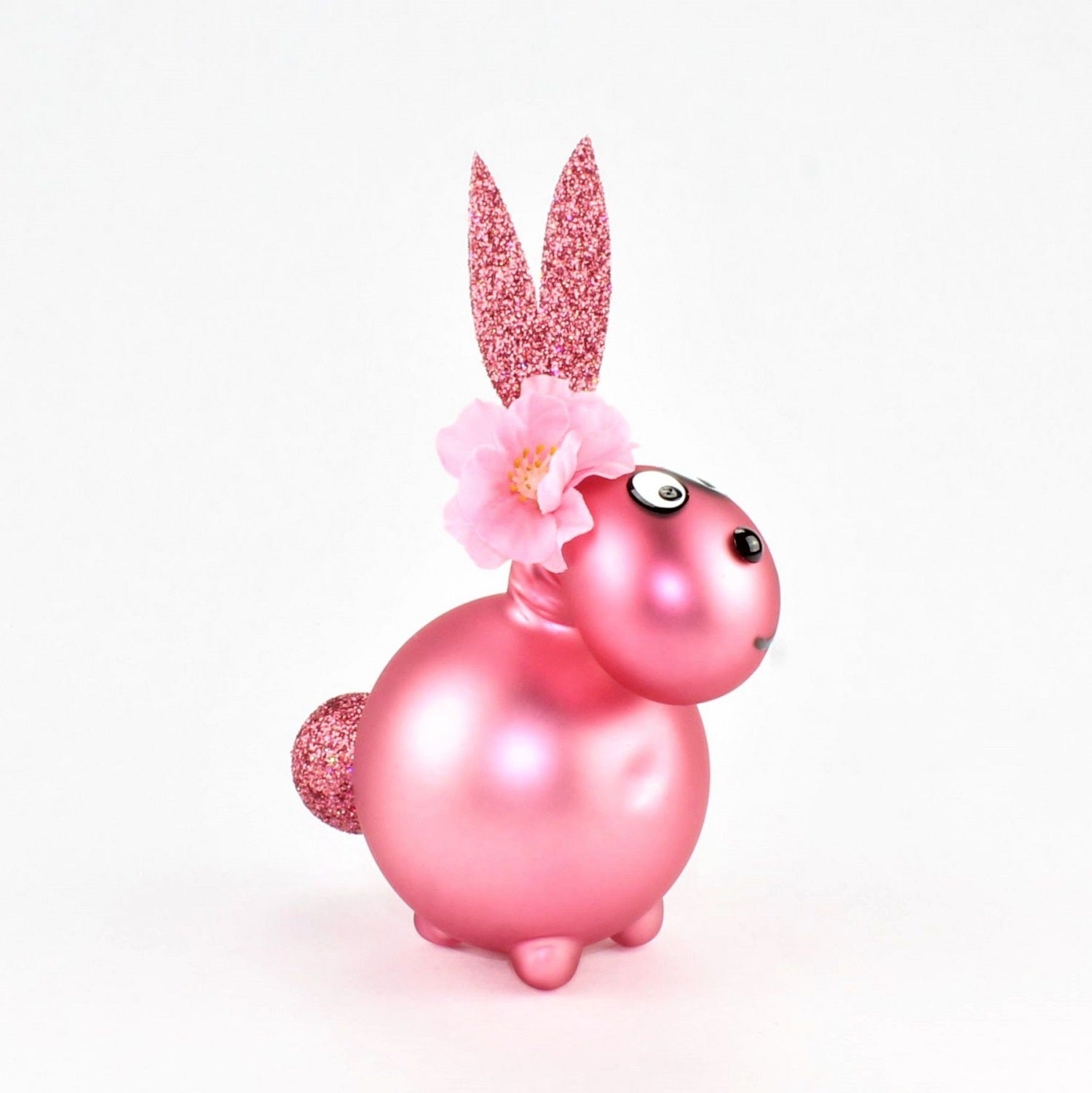 Lapin rose rougeâtre mat avec et sans bouche à baiser, avec décoration, verre borosilicaté 3.3 Duran