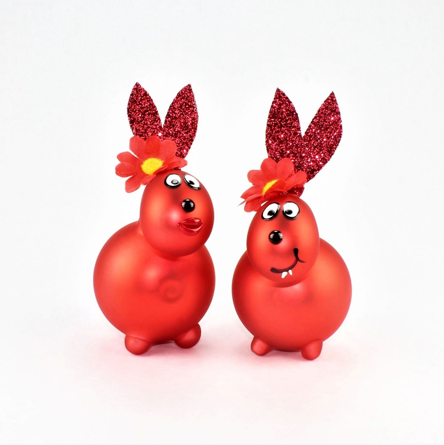 Coniglietto rosso pomodoro opaco con e senza bocca da baciare, con decorazione, vetro borosilicato 3,3 Duran