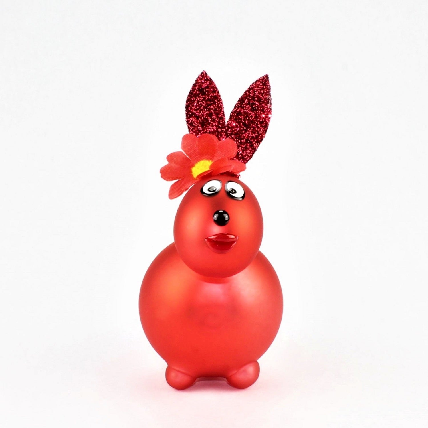 Coniglietto rosso pomodoro opaco con e senza bocca da baciare, con decorazione, vetro borosilicato 3,3 Duran