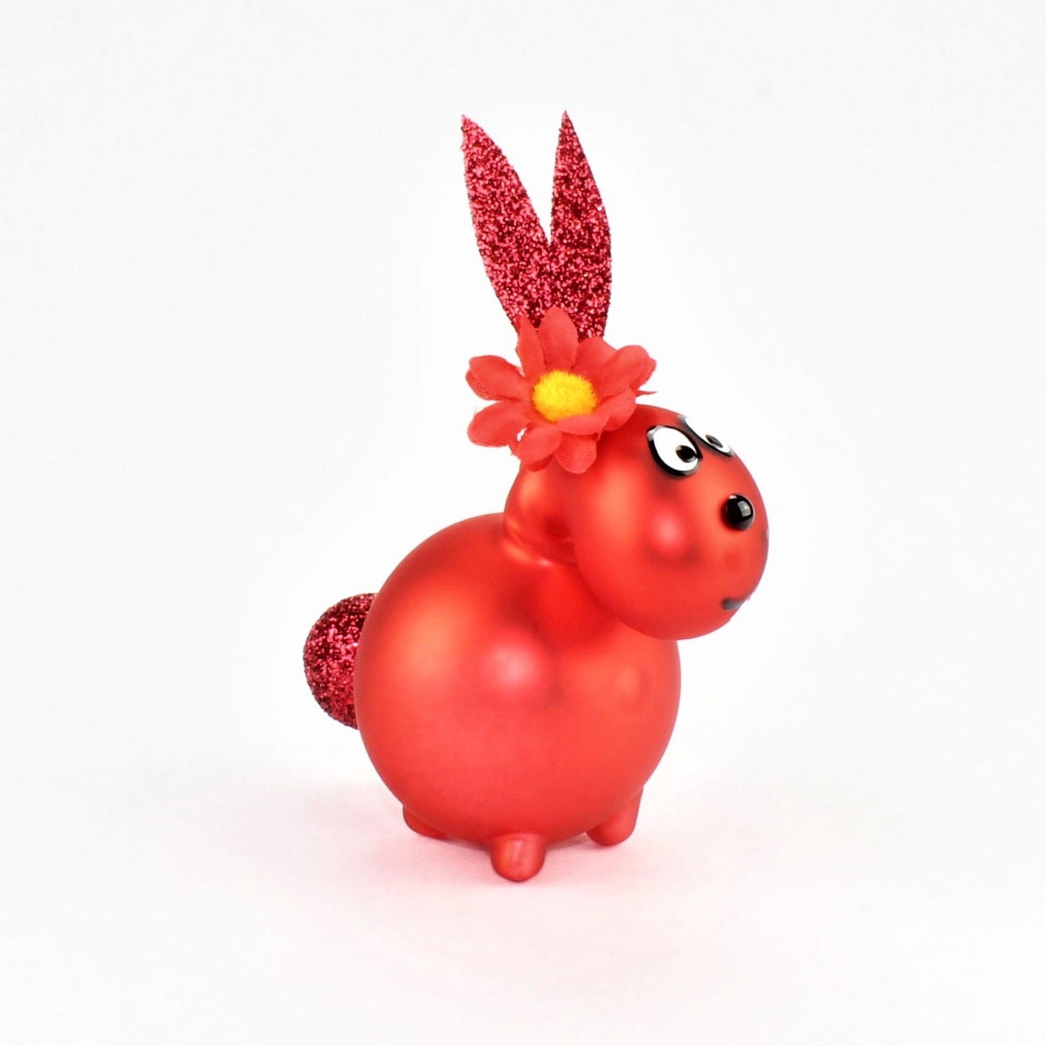 Coniglietto rosso pomodoro opaco con e senza bocca da baciare, con decorazione, vetro borosilicato 3,3 Duran