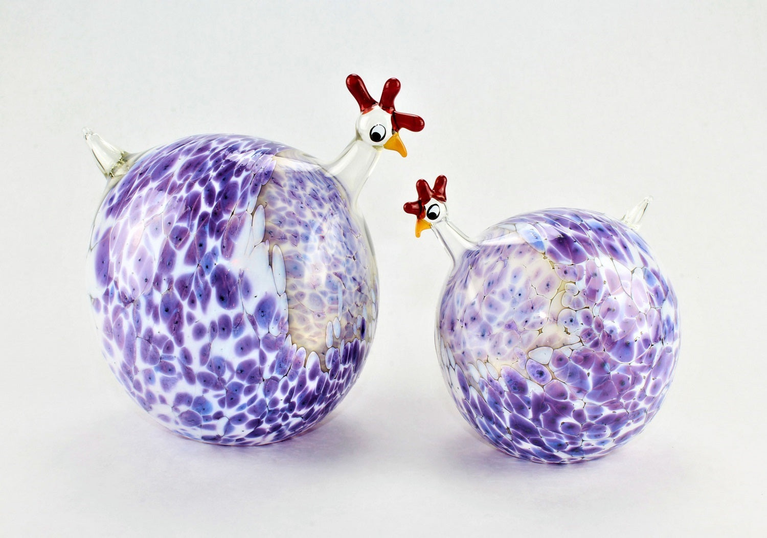 Pintade marbrée, lilas bleu, verre, décoration