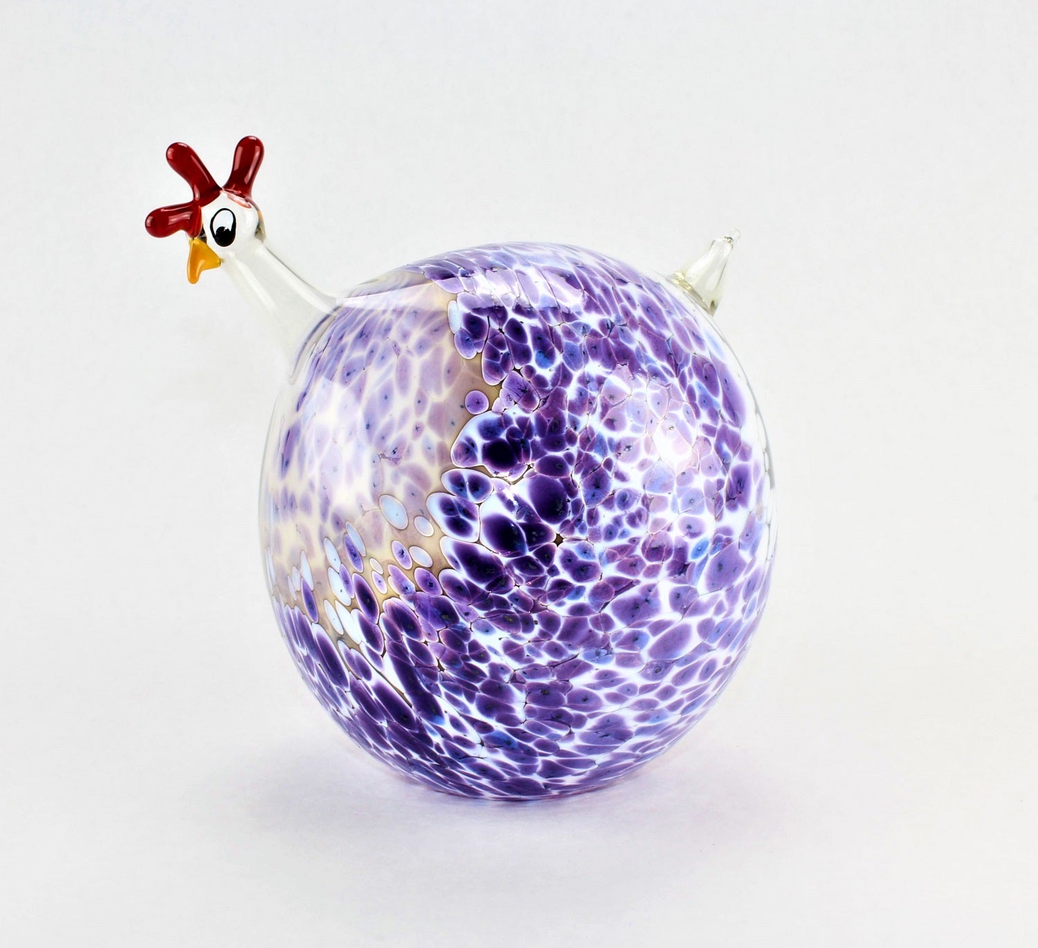 Pintade marbrée, lilas bleu, verre, décoration