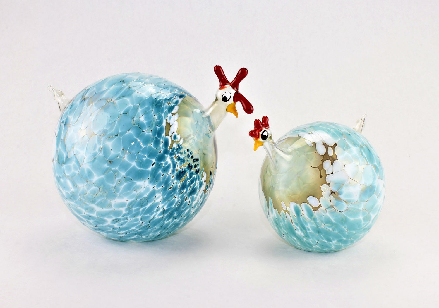 Pintade marbrée, turquoise bleue, verre, décoration