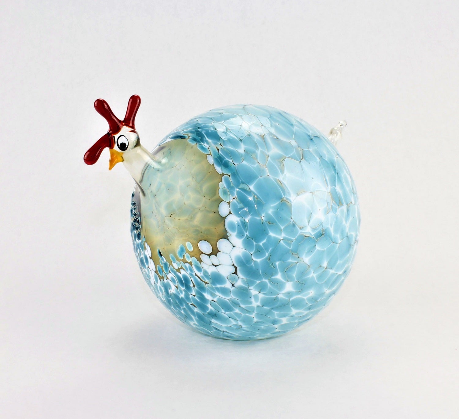 Pintade marbrée, turquoise bleue, verre, décoration