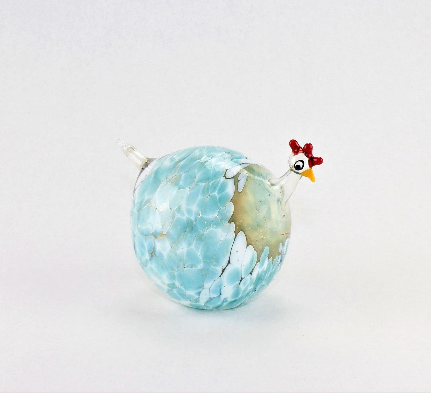 Pintade marbrée, turquoise bleue, verre, décoration