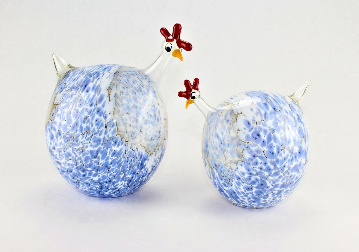 Pintade marbrée, bleu ciel, verre, décoration