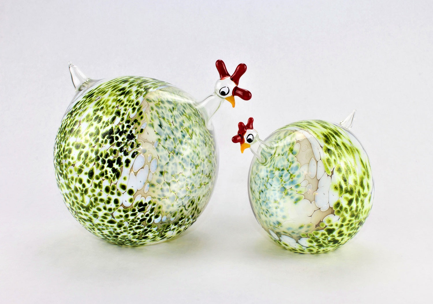 Pintade marbrée, verte, verre, décoration