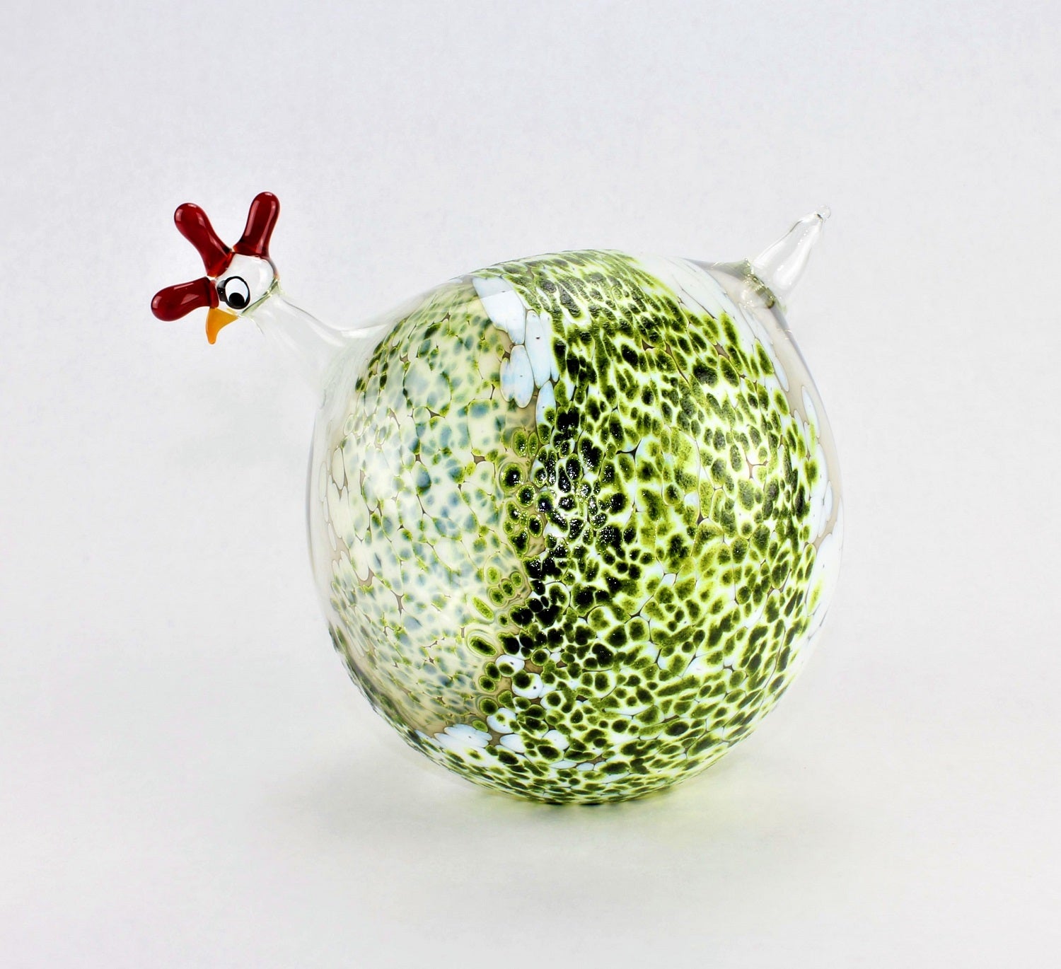 Pintade marbrée, verte, verre, décoration