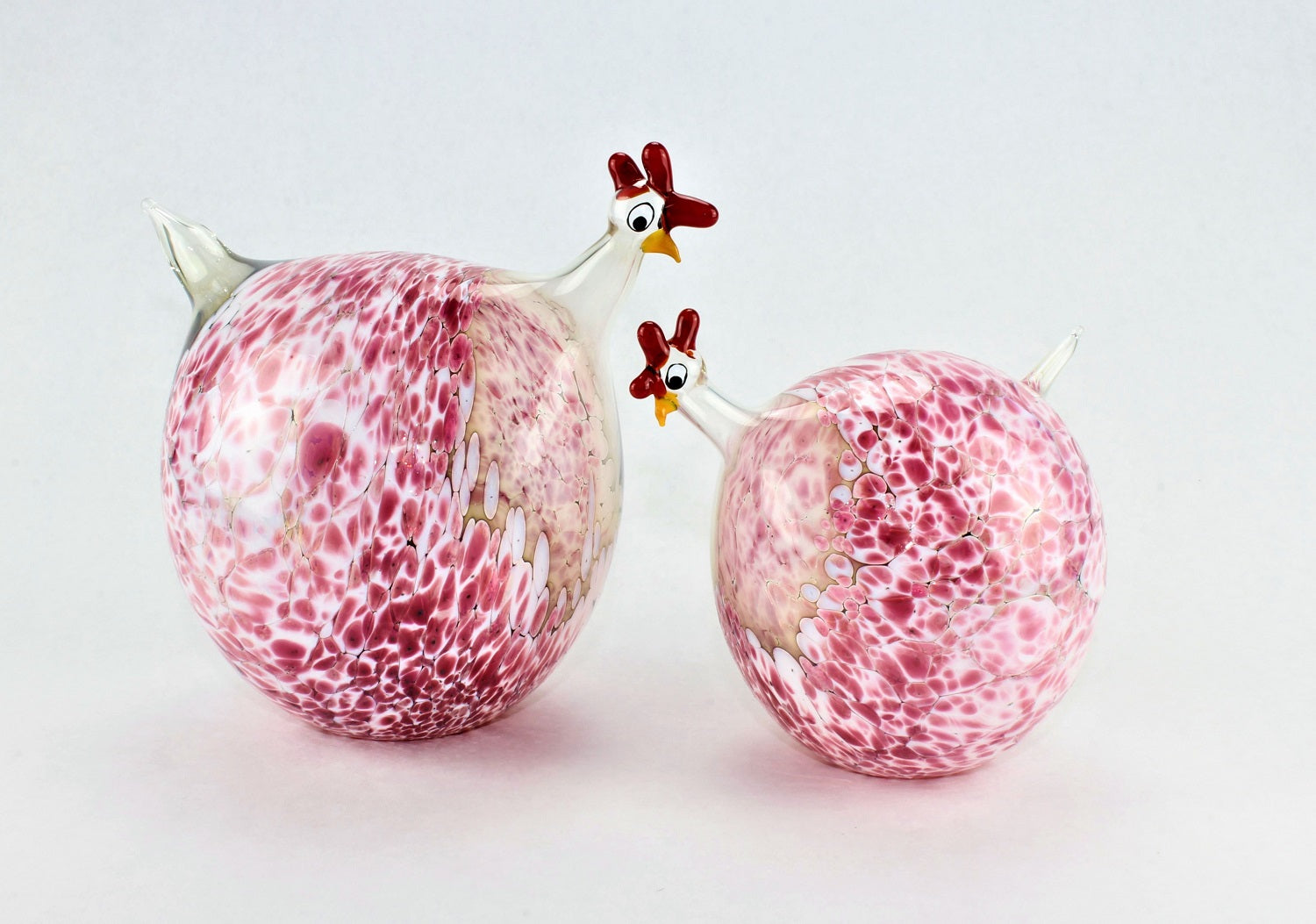 Pintade marbrée, fuchsia , verre, décoration