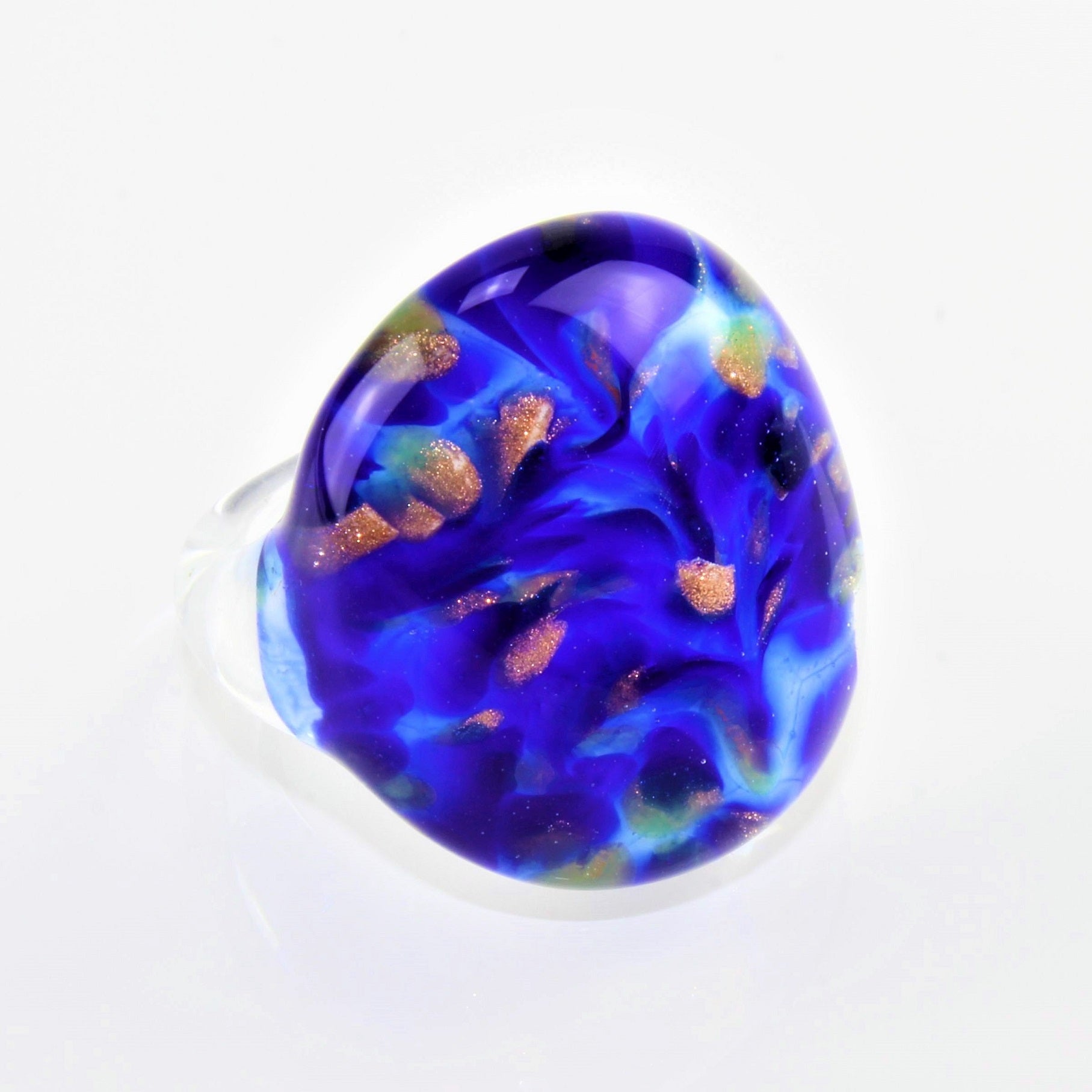 Ring "Madame" Farbe: Königsblau marmoriert , Material: Borosilikatglas,